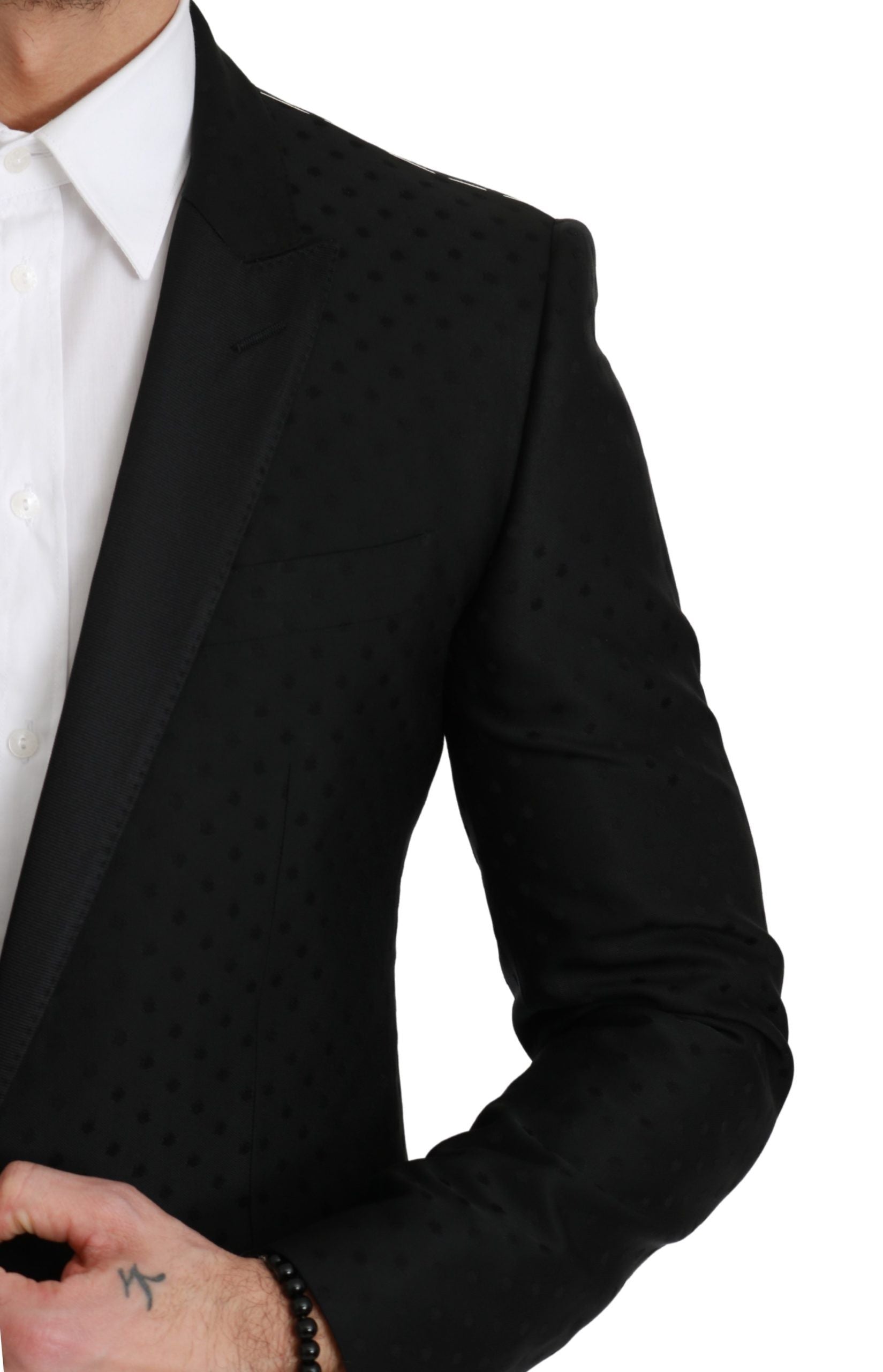 Blazer élégant en laine mélangée noire à pois Dolce &amp; Gabbana