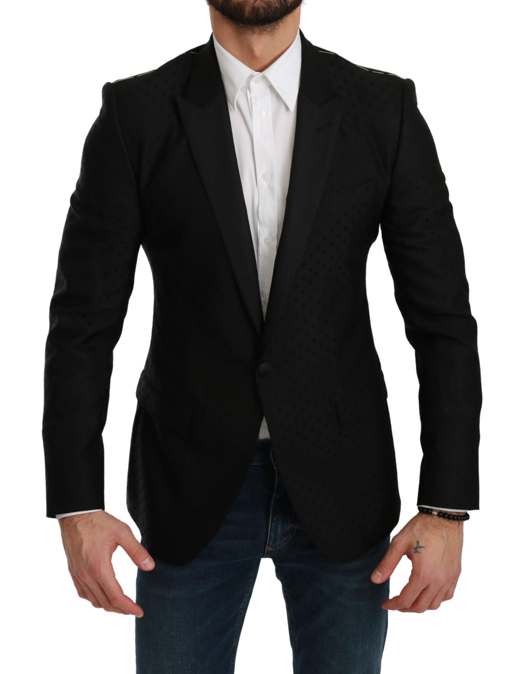 Blazer élégant en laine mélangée noire à pois Dolce &amp; Gabbana