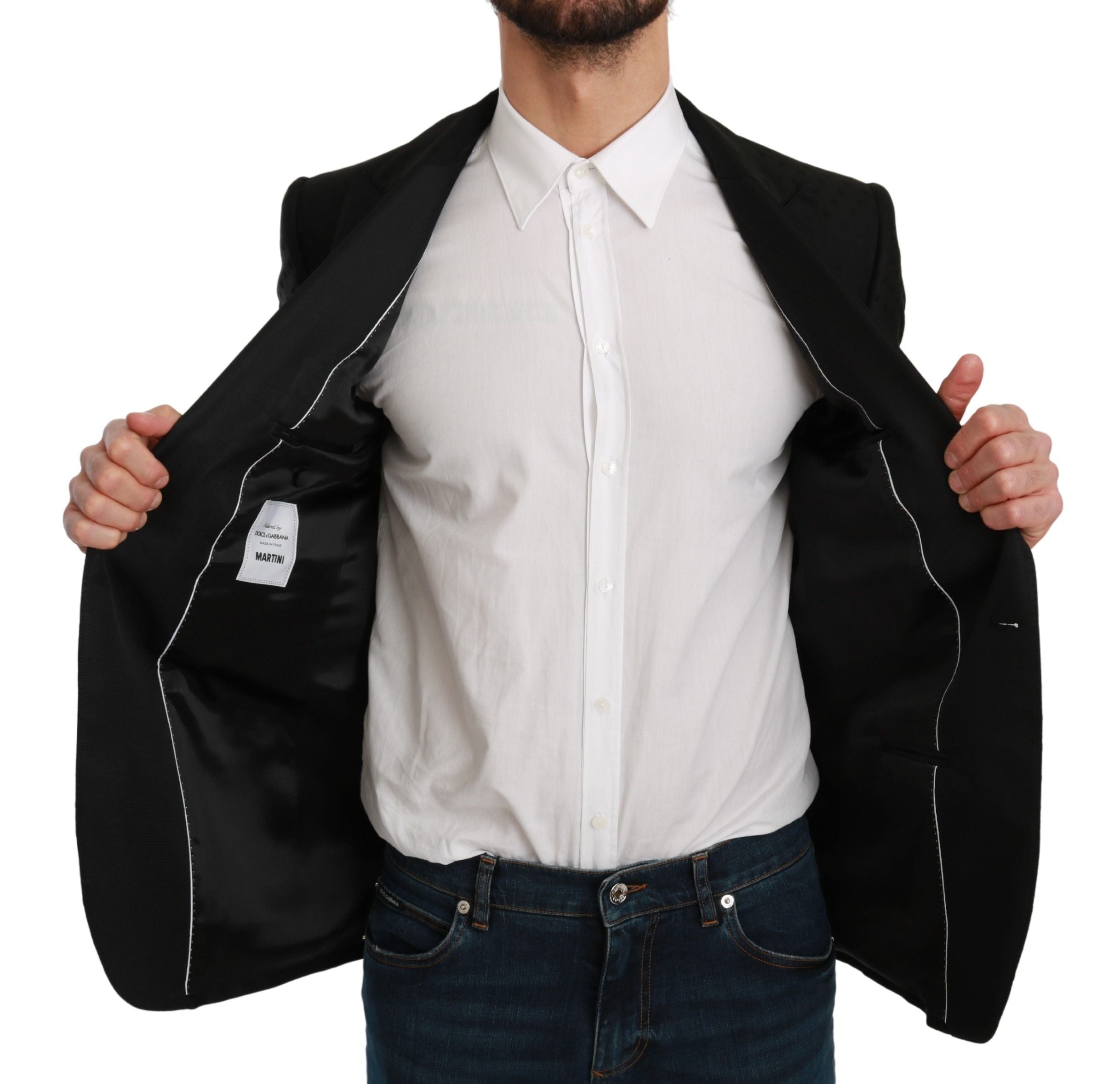 Blazer élégant en laine mélangée noire à pois Dolce &amp; Gabbana