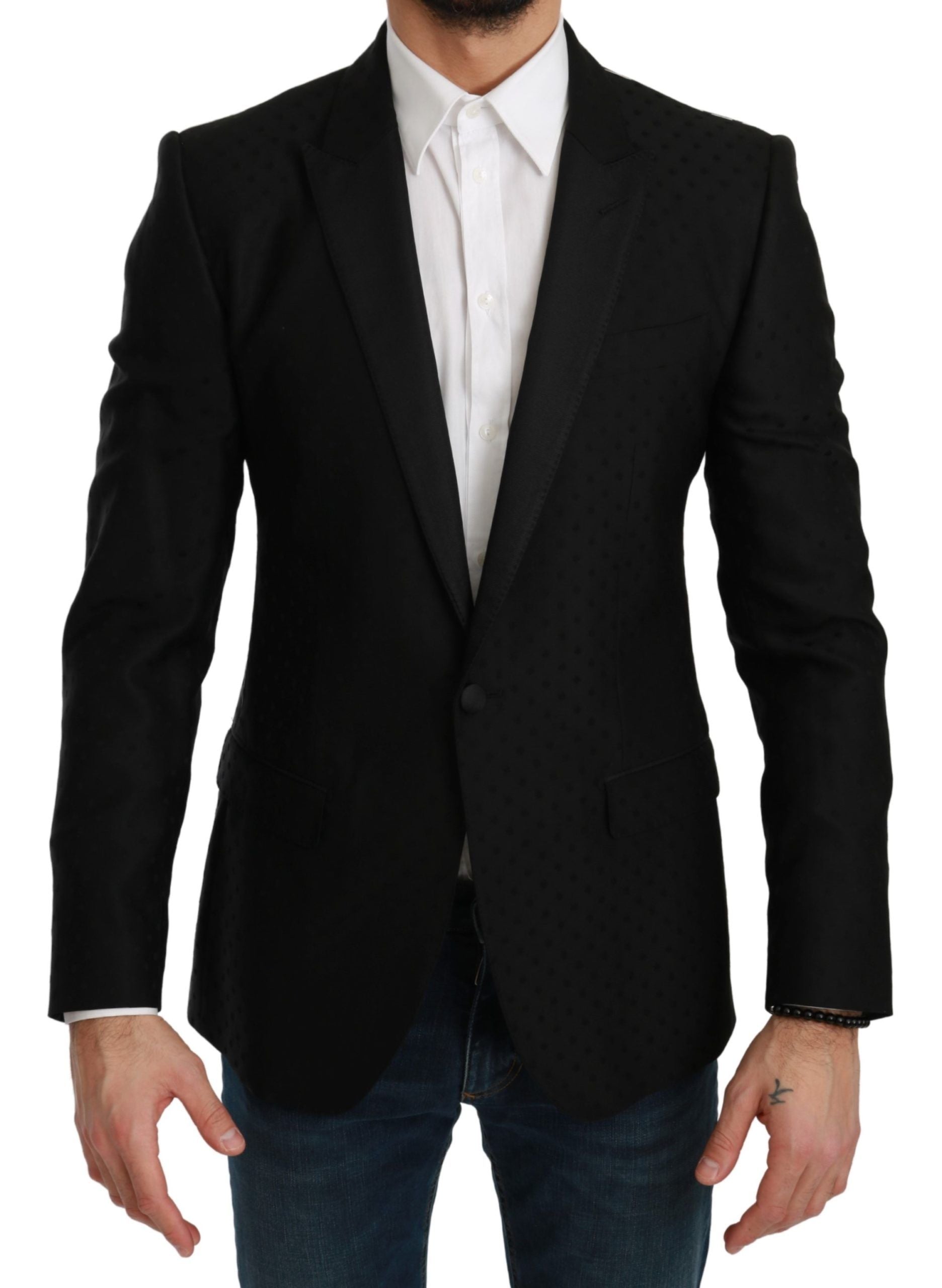 Blazer élégant en laine mélangée noire à pois Dolce &amp; Gabbana