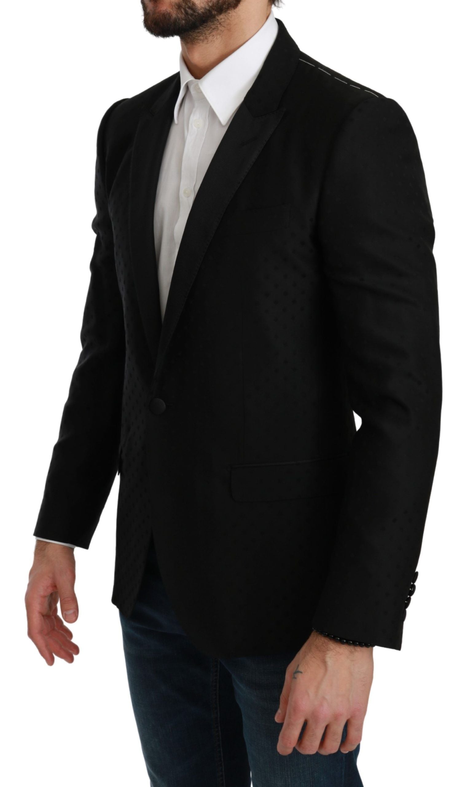 Blazer élégant en laine mélangée noire à pois Dolce &amp; Gabbana