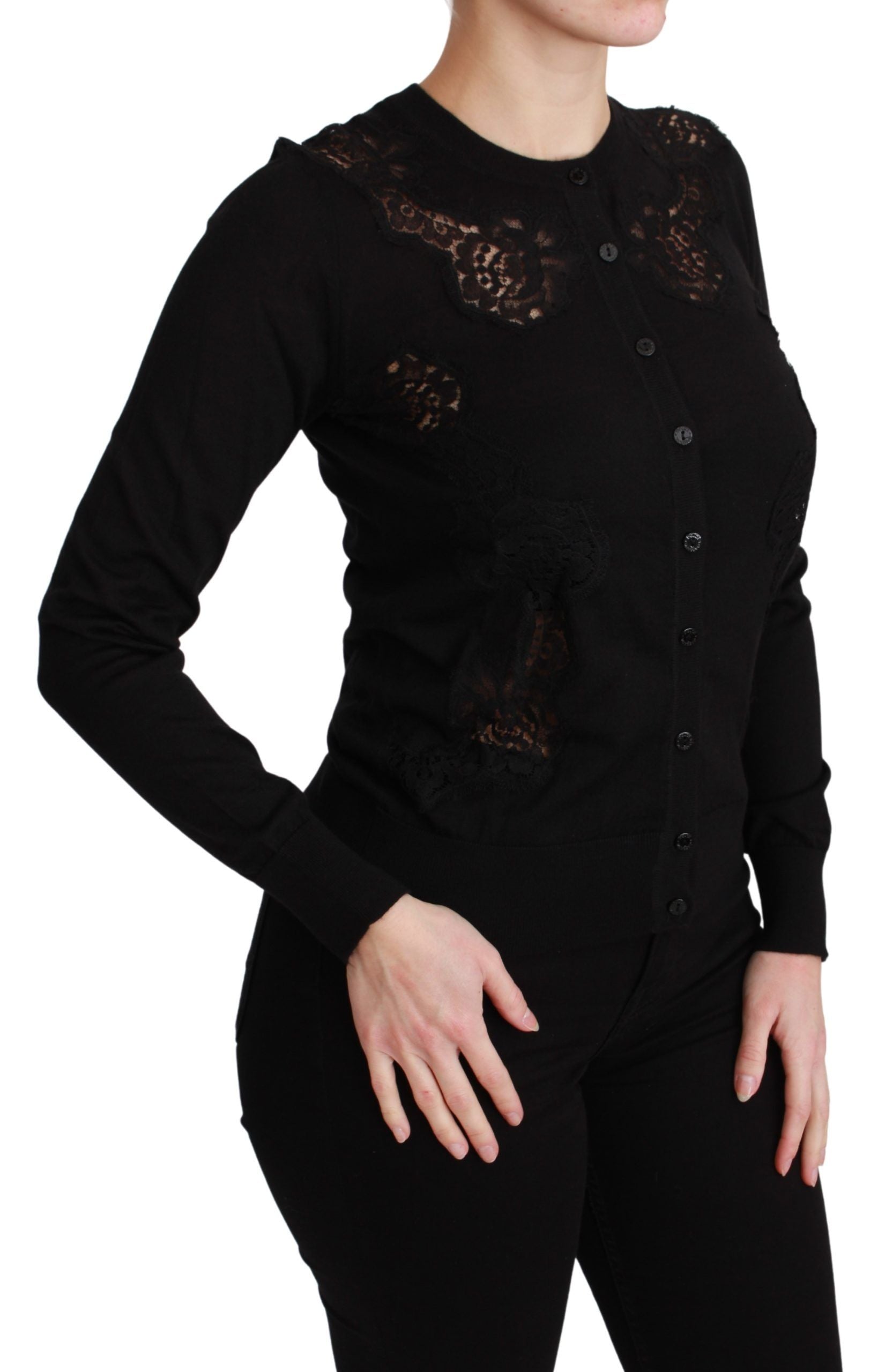 Dolce &amp; Gabbana Élégant cardigan en dentelle et cachemire mélangés