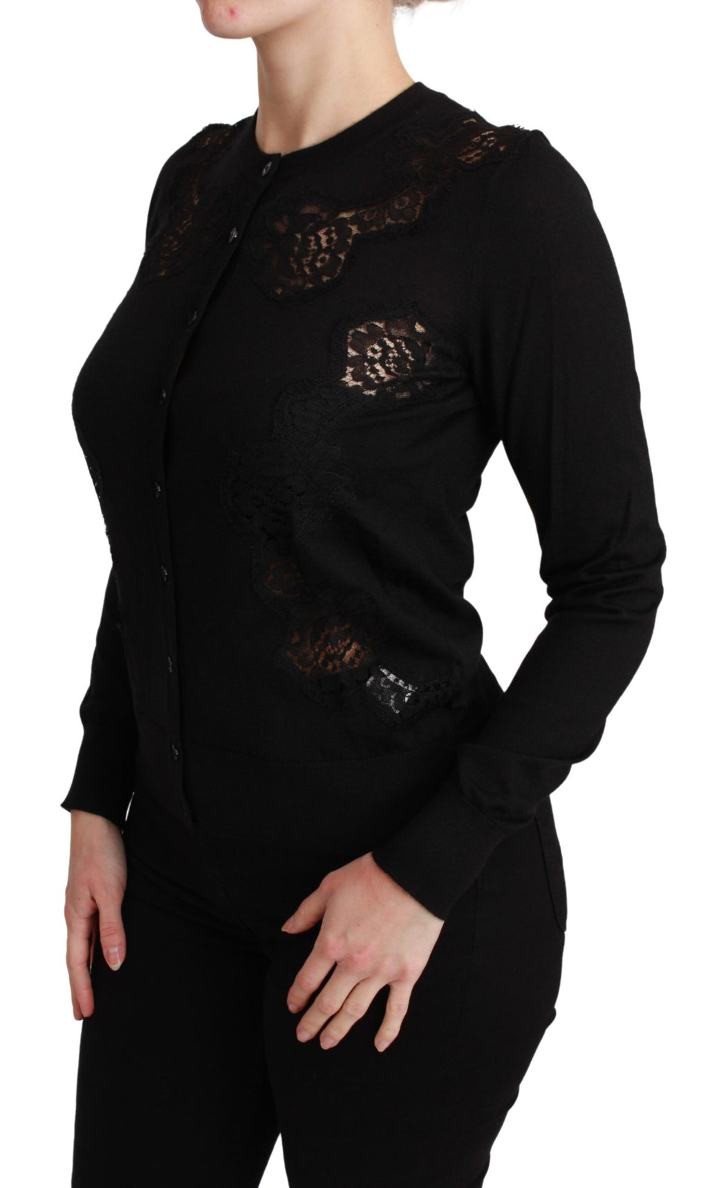Dolce &amp; Gabbana Elegante Strickjacke aus Kaschmir-Seiden-Mischung mit Spitze