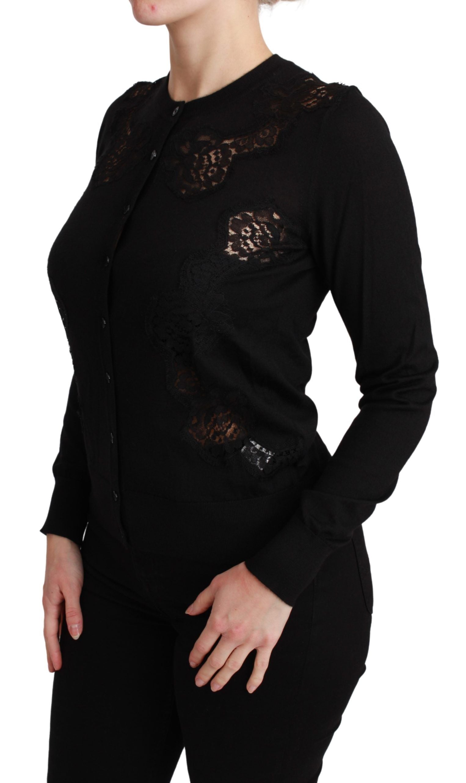 Dolce &amp; Gabbana Élégant cardigan en dentelle et cachemire mélangés