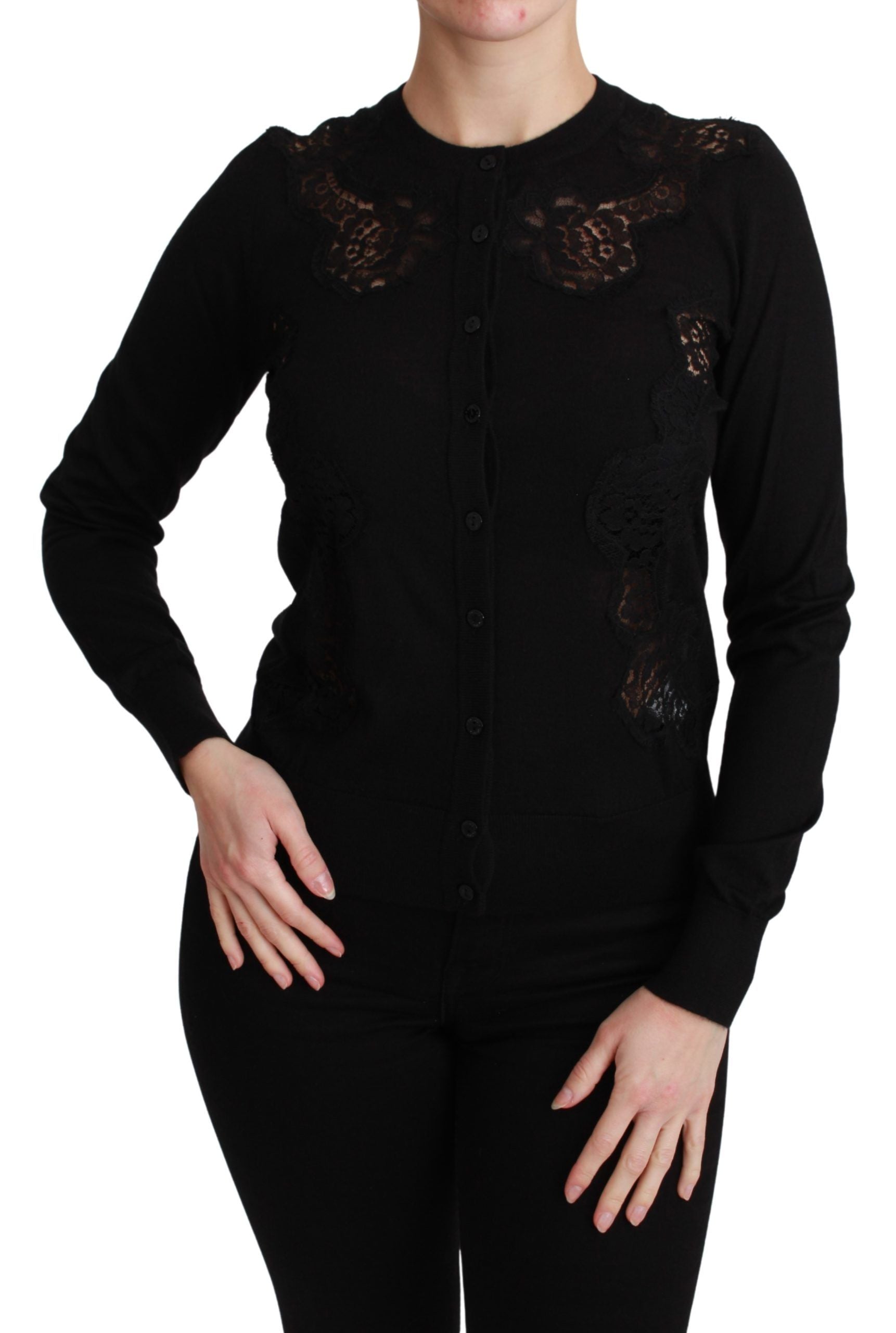 Dolce &amp; Gabbana Élégant cardigan en dentelle et cachemire mélangés