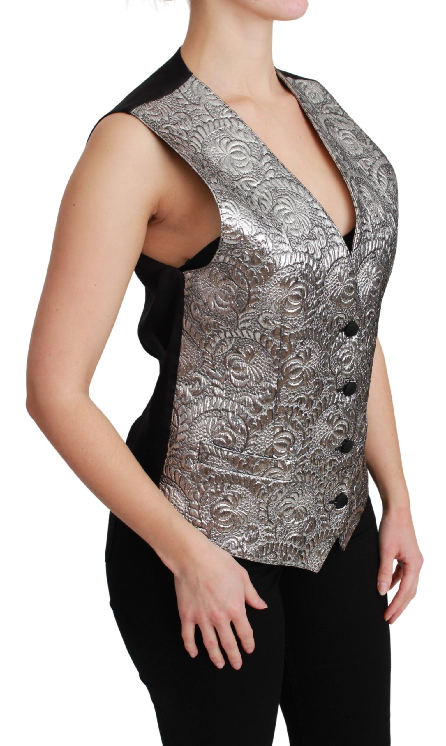 Dolce &amp; Gabbana Élégant gilet sans manches en brocart argenté