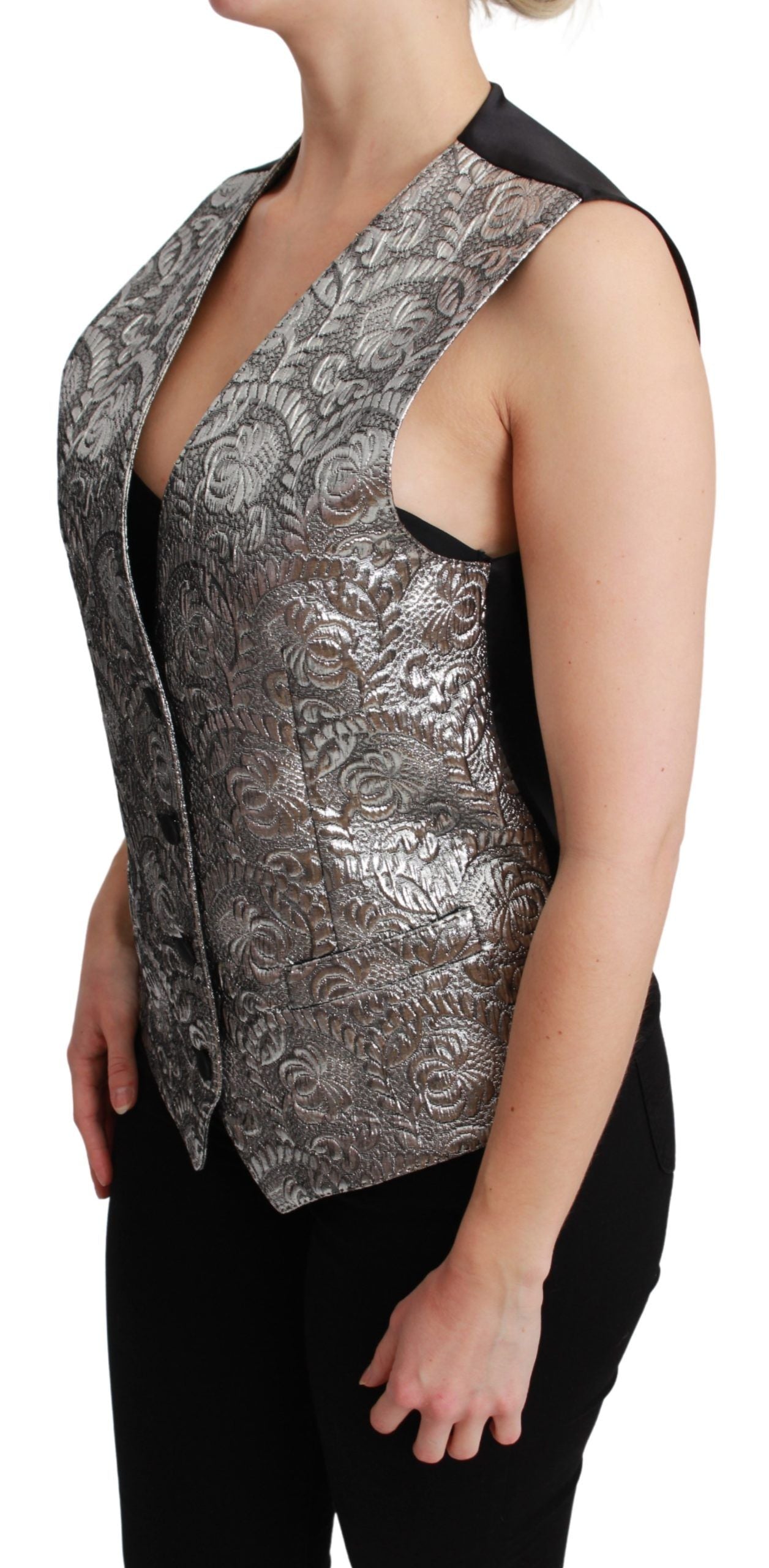 Dolce &amp; Gabbana Élégant gilet sans manches en brocart argenté