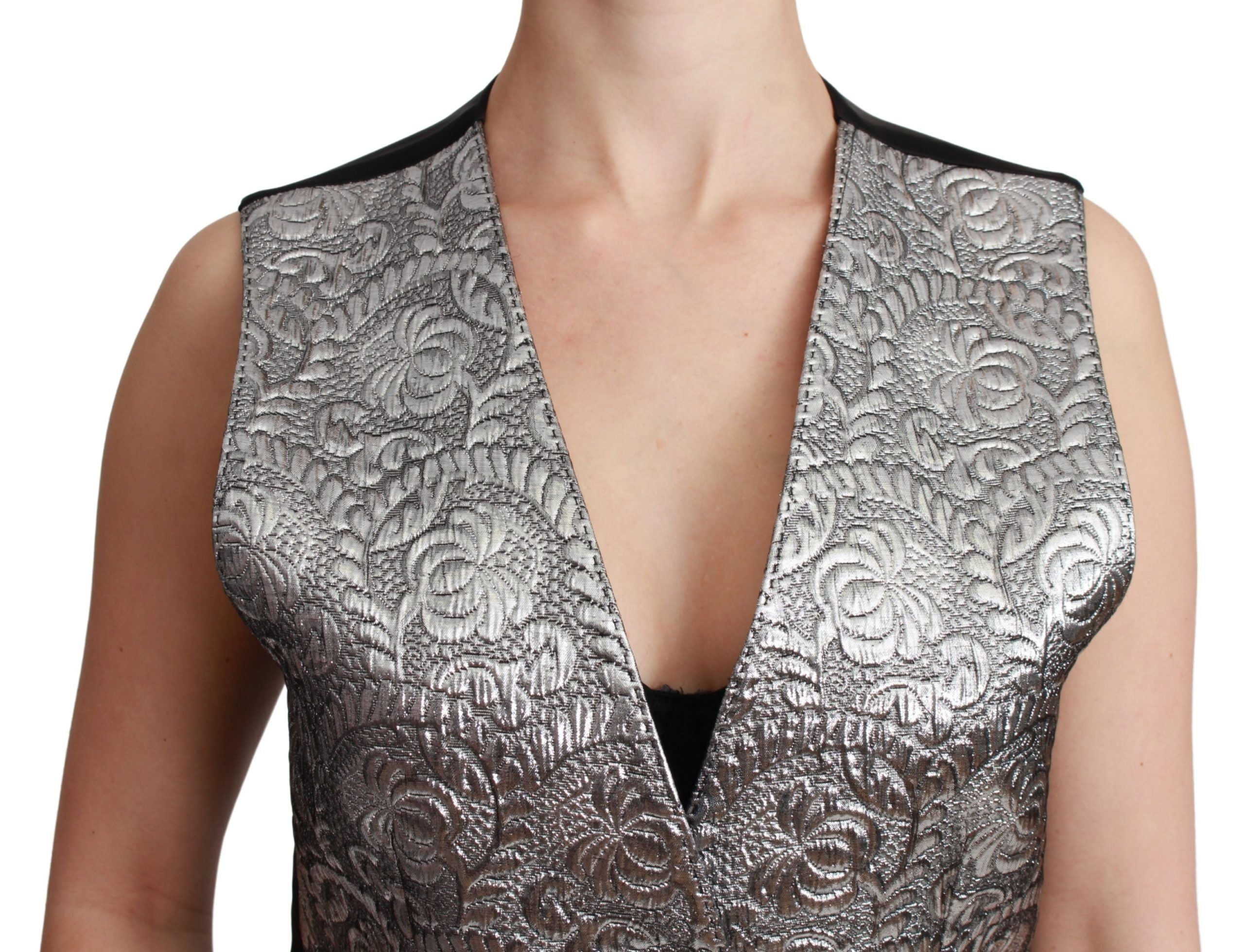 Dolce &amp; Gabbana Élégant gilet sans manches en brocart argenté