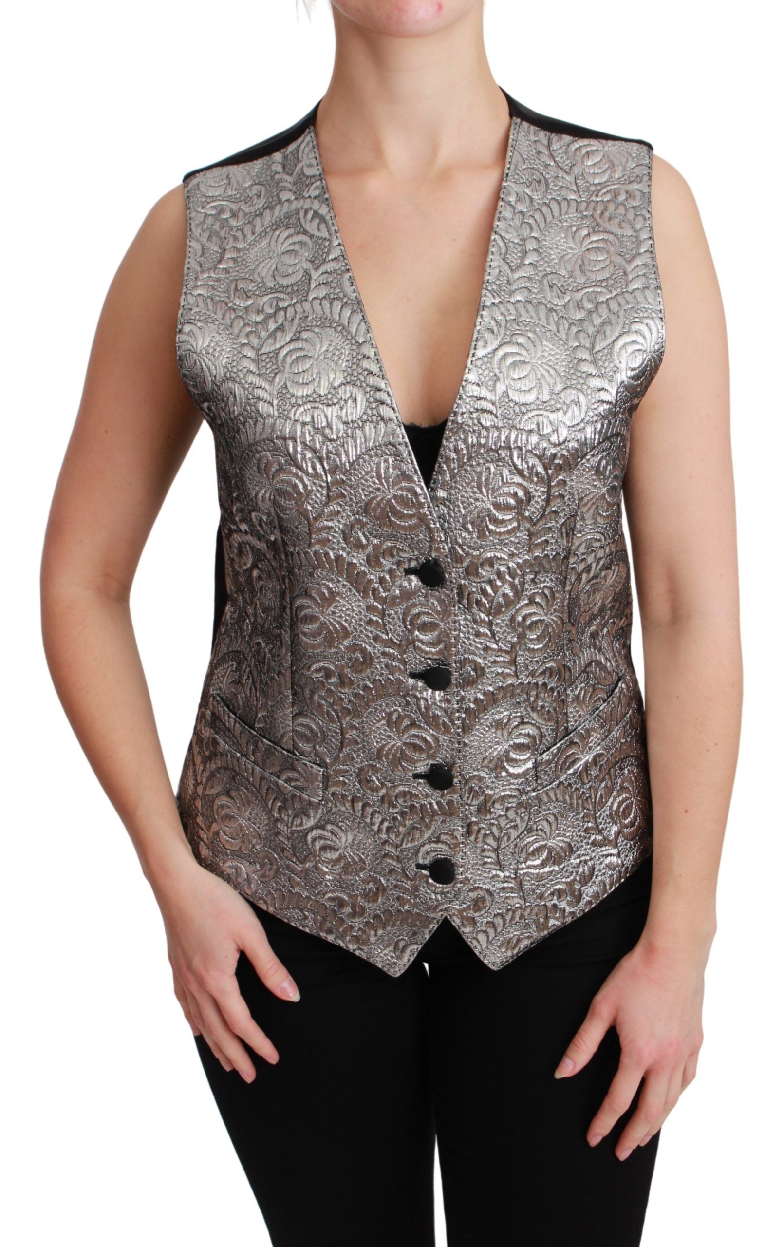 Dolce &amp; Gabbana Élégant gilet sans manches en brocart argenté