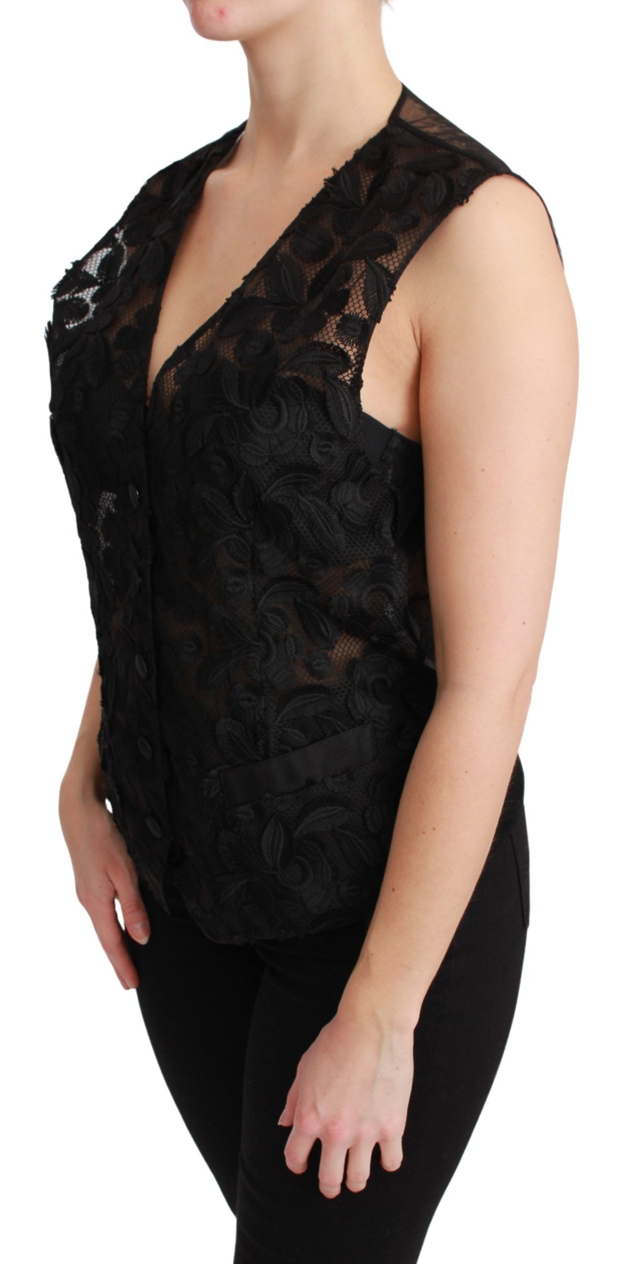 Dolce &amp; Gabbana Élégant gilet en soie mélangée noire à fleurs