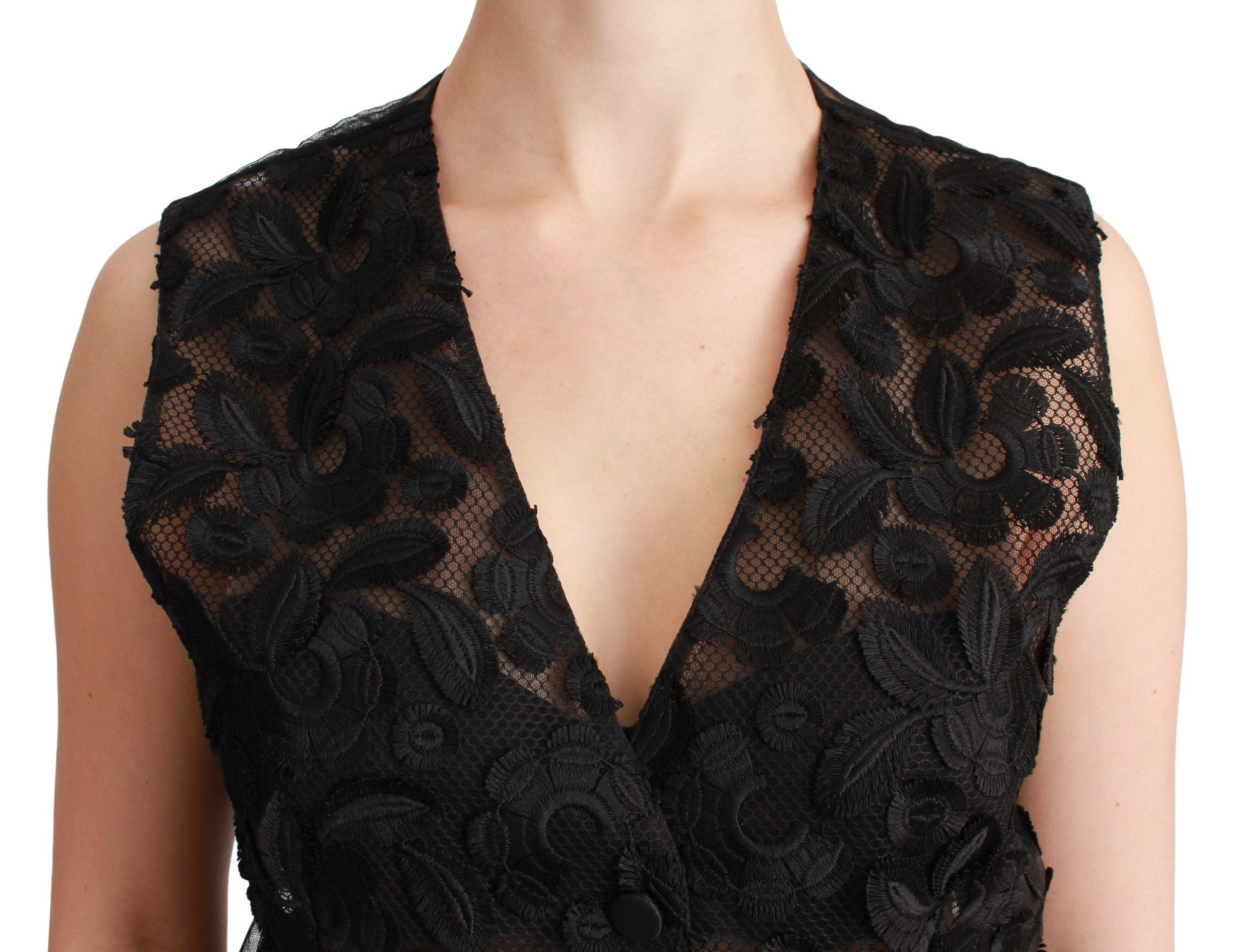 Dolce &amp; Gabbana Élégant gilet en soie mélangée noire à fleurs