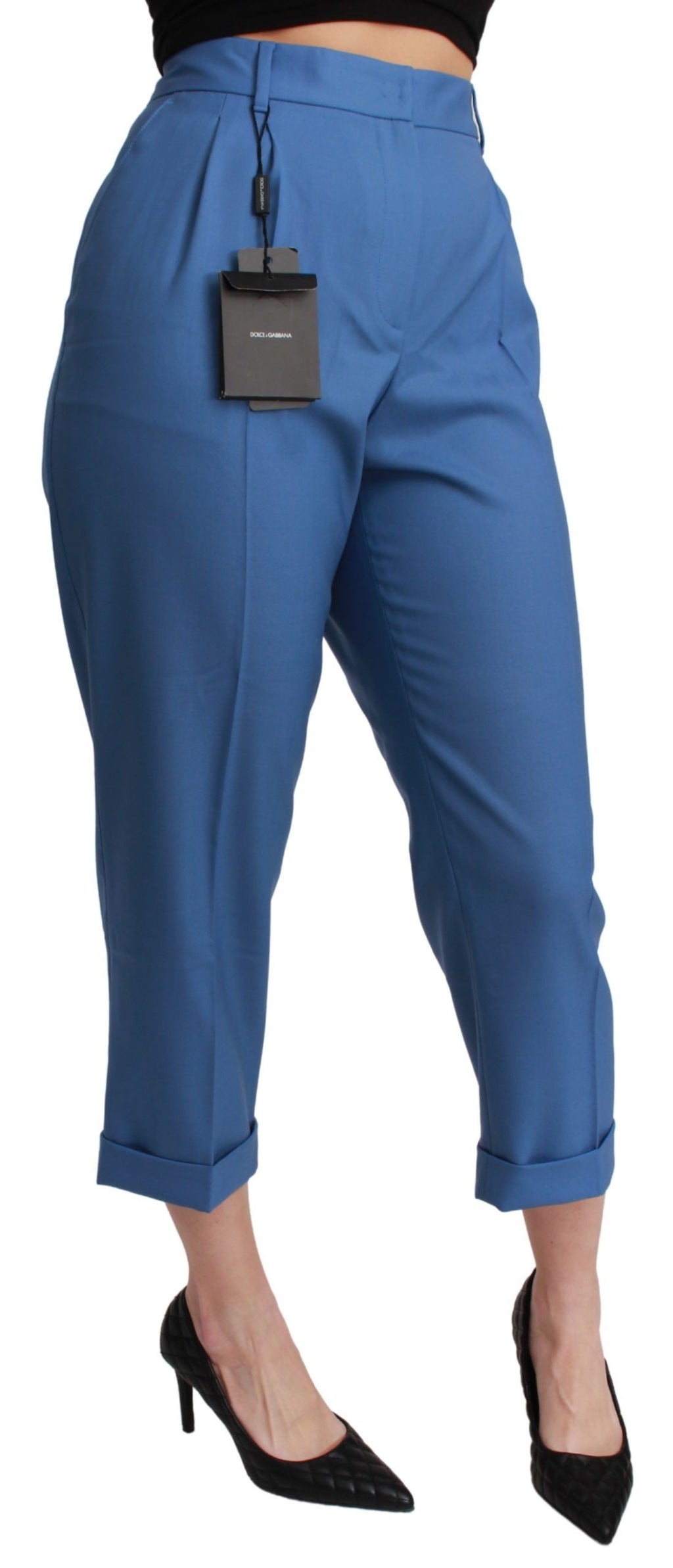 Pantalon élégant à revers en laine plissée Dolce &amp; Gabbana