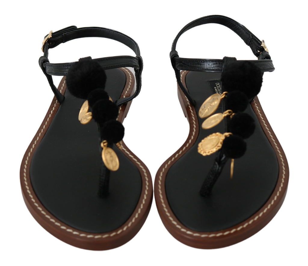 Dolce &amp; Gabbana – Flip-Flops mit Knöchelriemen und Pom-Pom-Muster