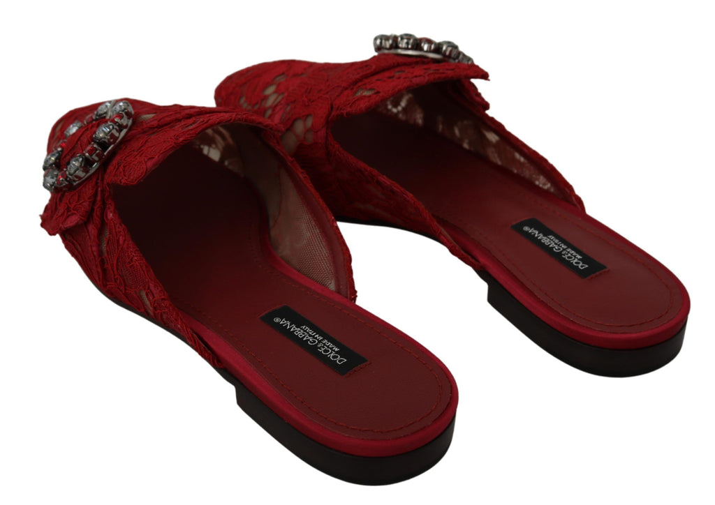 Dolce &amp; Gabbana – Strahlend rote Slide-Flats mit Kristallverzierungen