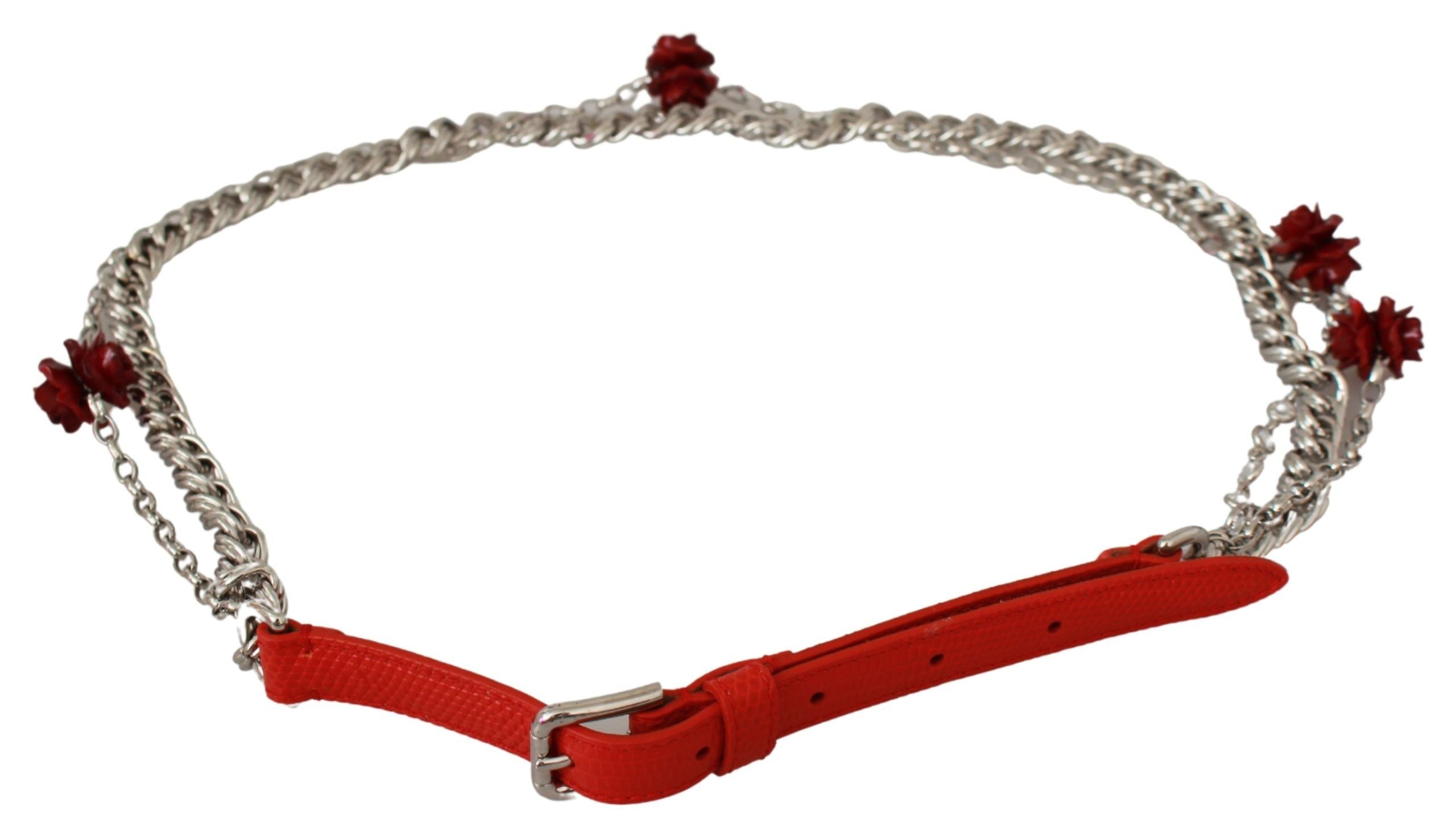 Dolce &amp; Gabbana – Eleganter Taillengürtel mit Rosen-Blumenmuster in leuchtendem Rot