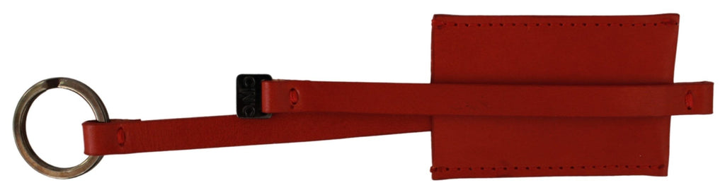 Costume National Eleganter Schlüsselanhänger aus Leder und Metall – Rot