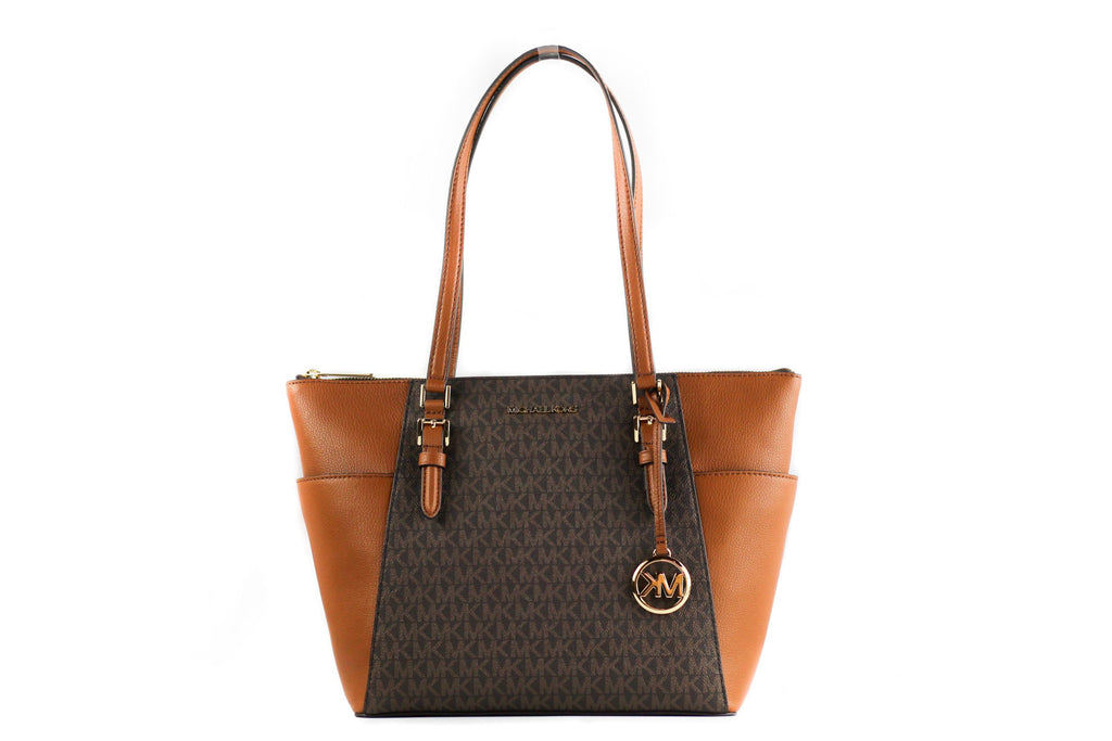 Michael Kors Charlotte Signature Leder Große Tote-Handtasche mit Reißverschluss oben (Braun)