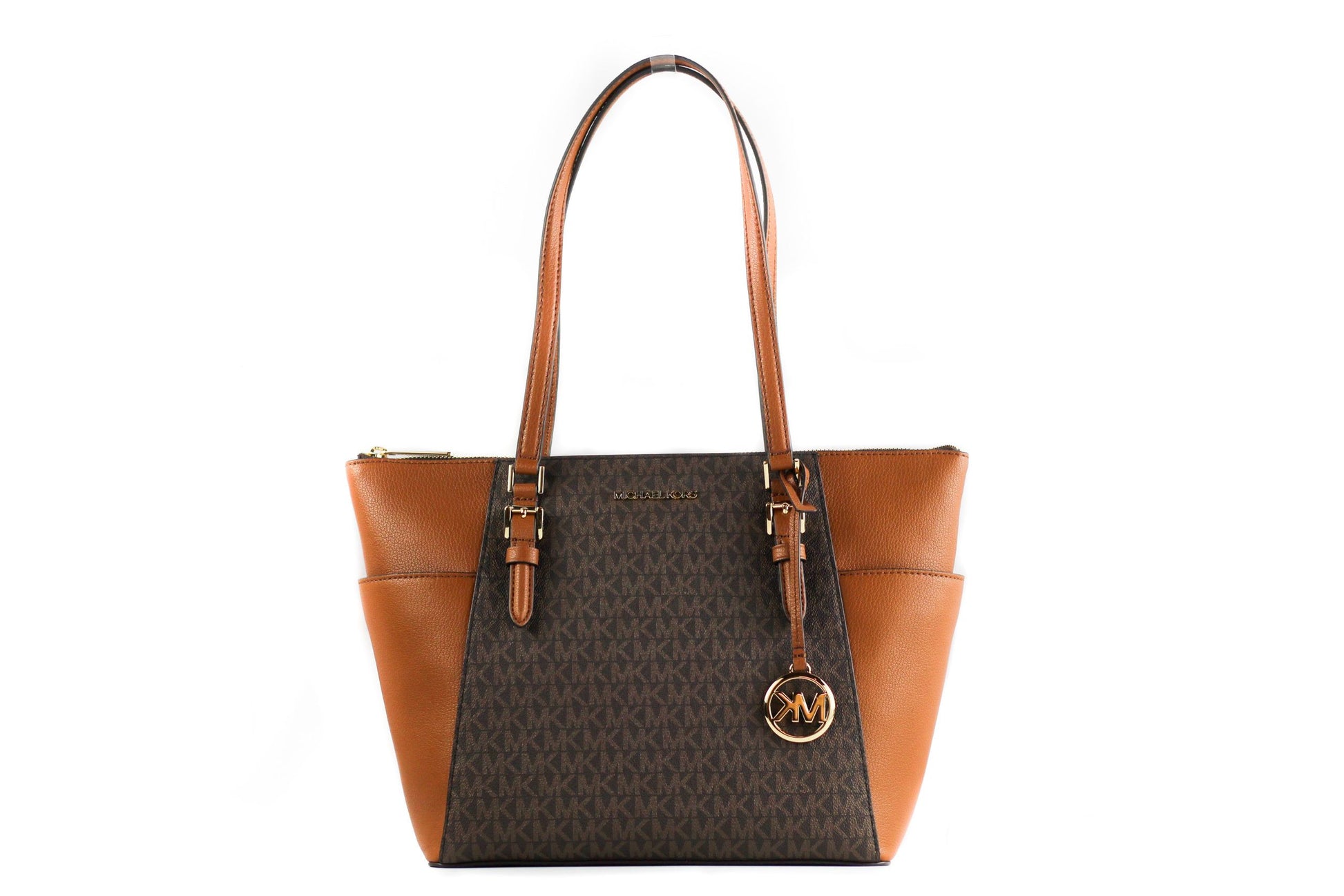 Sac fourre-tout Michael Kors Charlotte Signature en cuir avec fermeture éclair sur le dessus (marron)