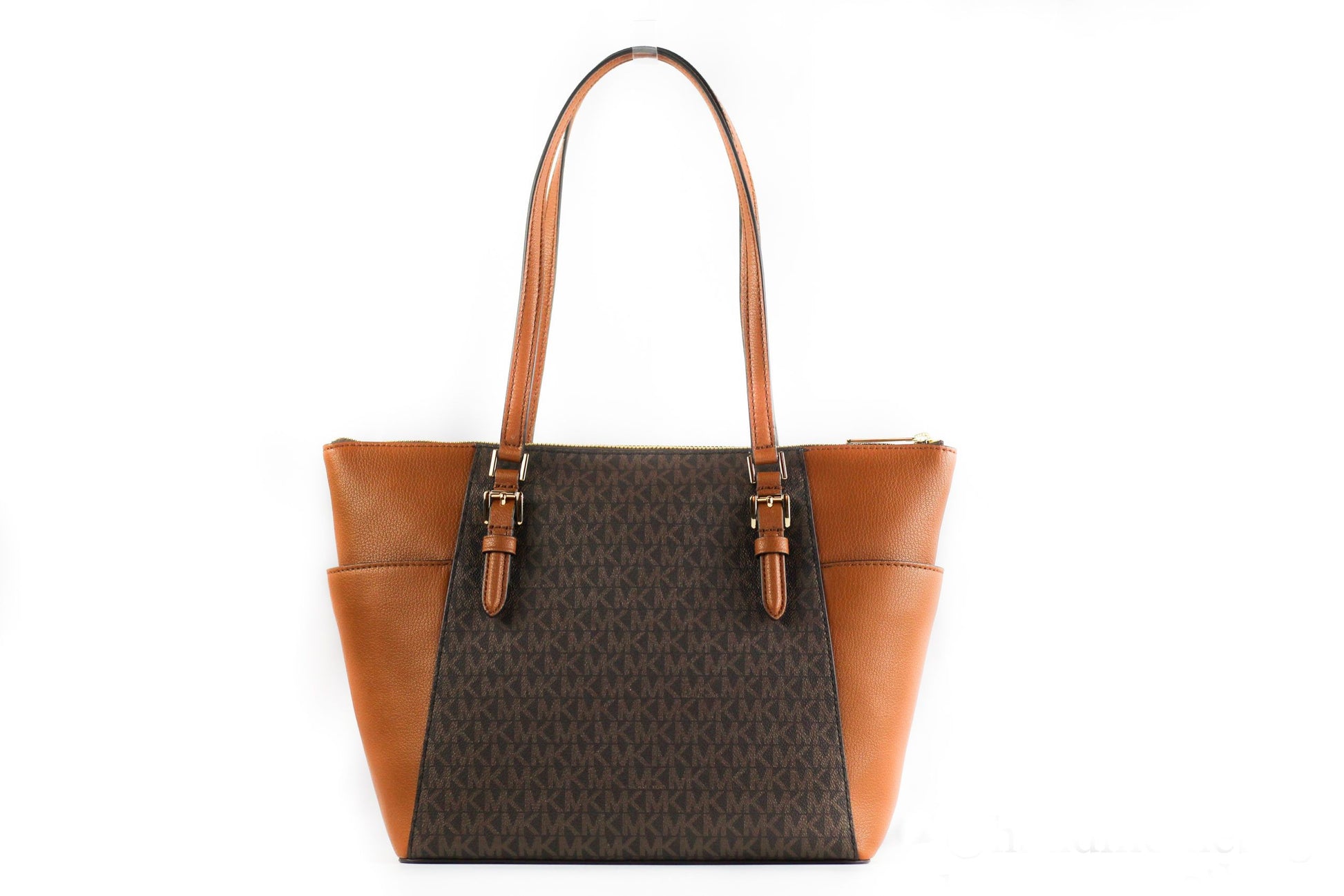 Sac fourre-tout Michael Kors Charlotte Signature en cuir avec fermeture éclair sur le dessus (marron)