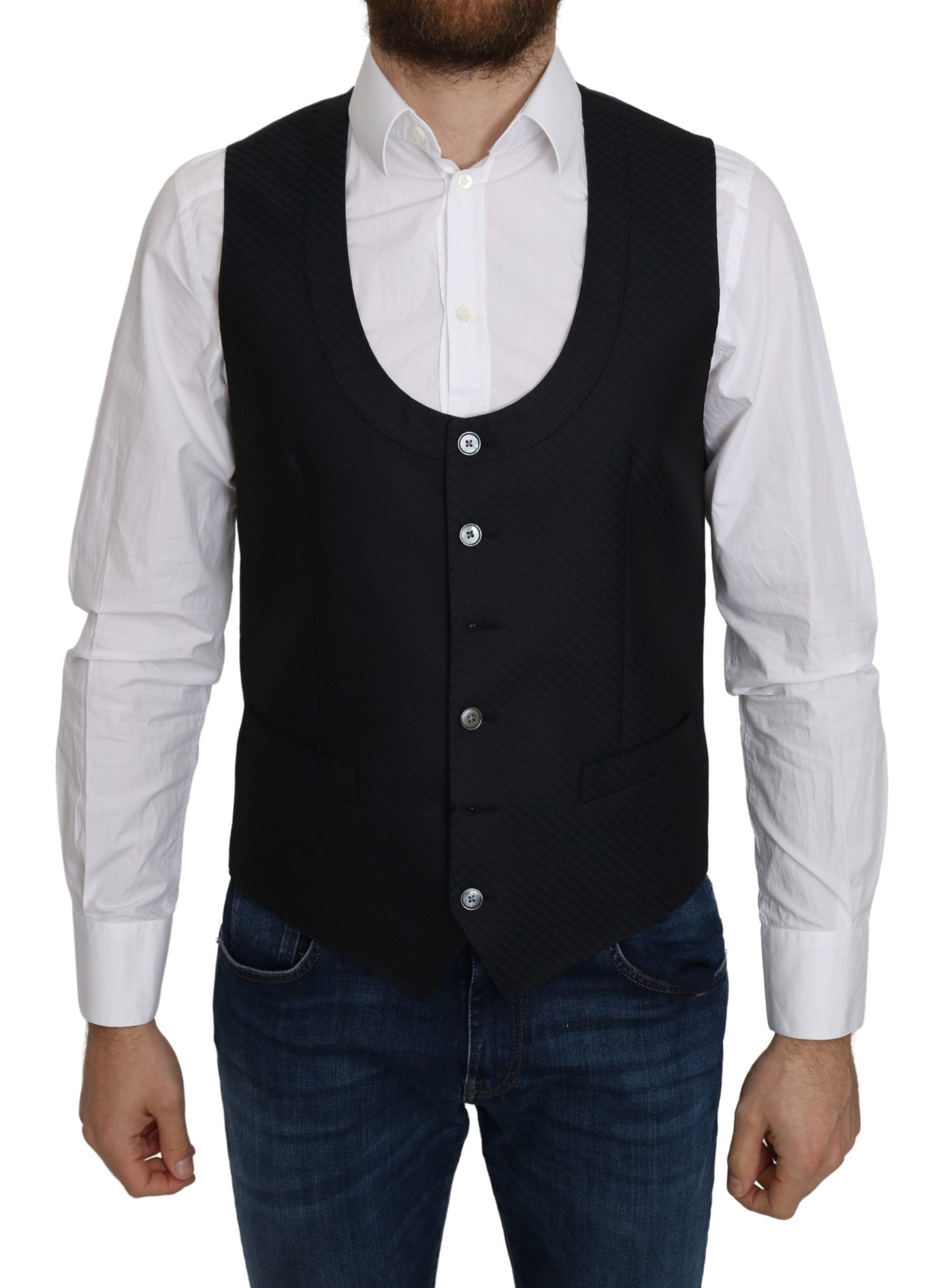 Gilet élégant en soie mélangée bleue Dolce &amp; Gabbana