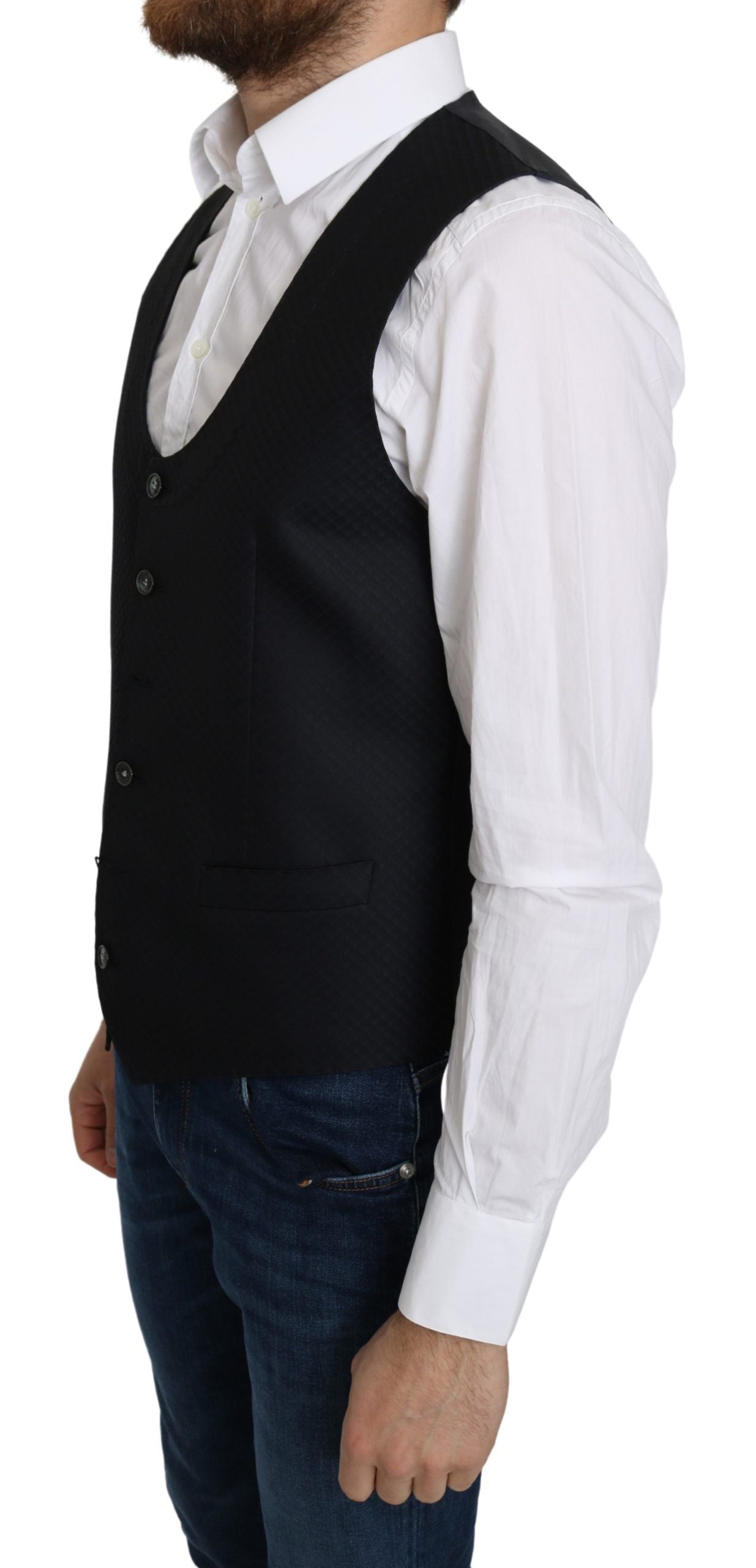 Gilet élégant en soie mélangée bleue Dolce &amp; Gabbana