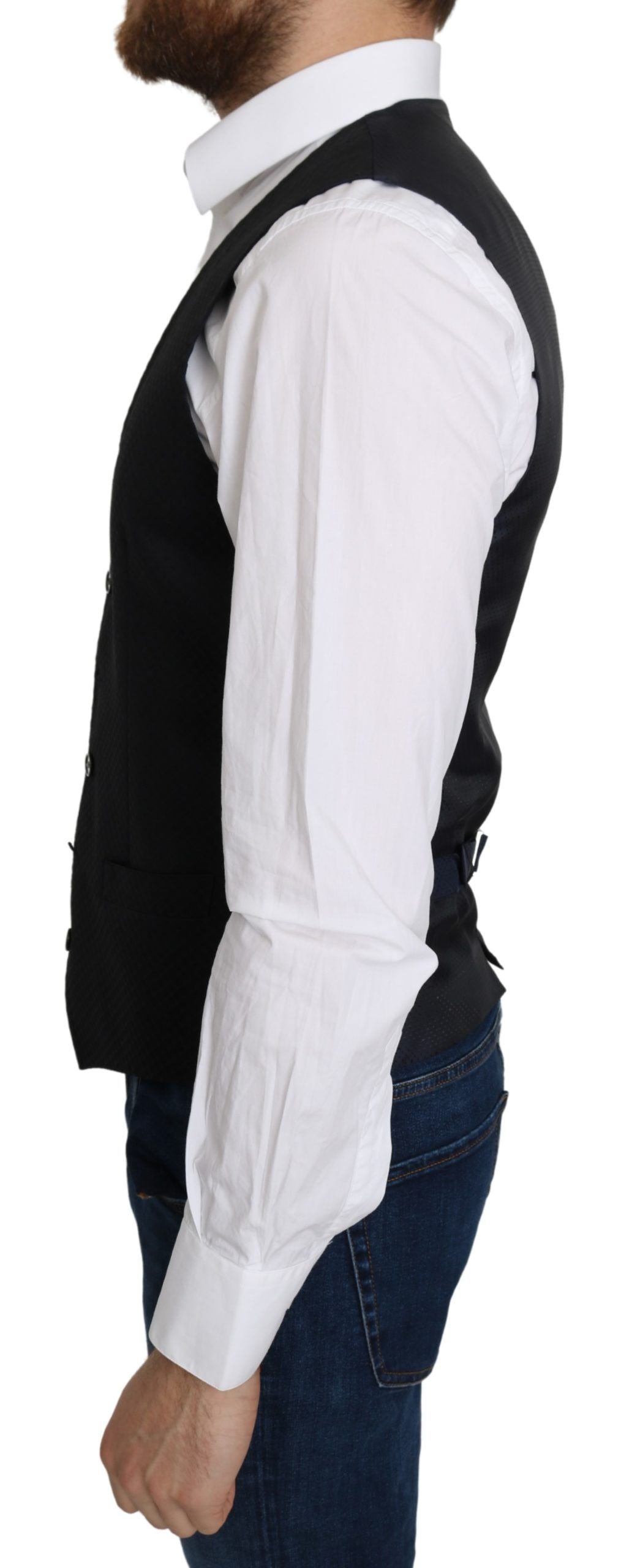 Gilet élégant en soie mélangée bleue Dolce &amp; Gabbana