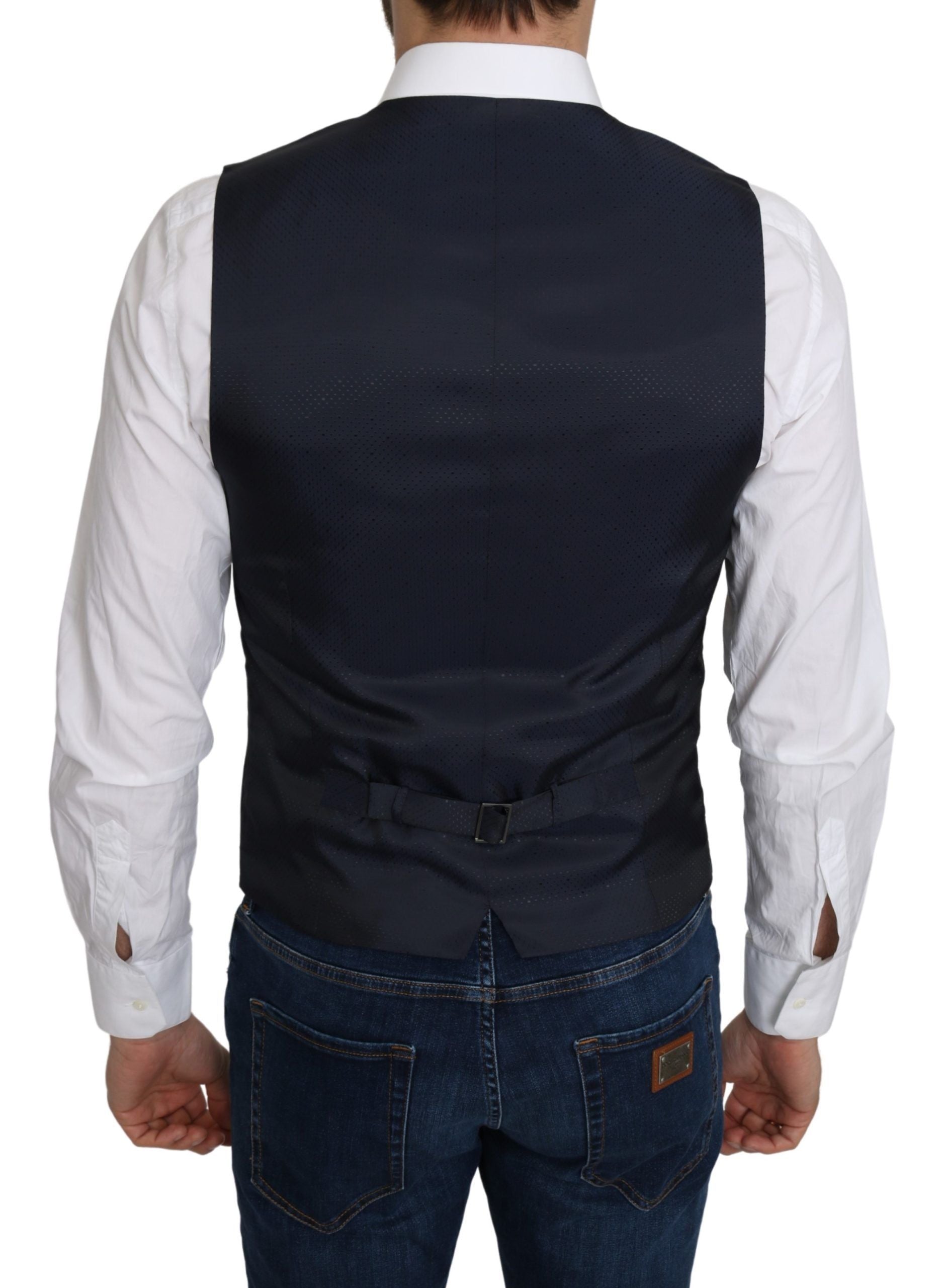Gilet élégant en soie mélangée bleue Dolce &amp; Gabbana