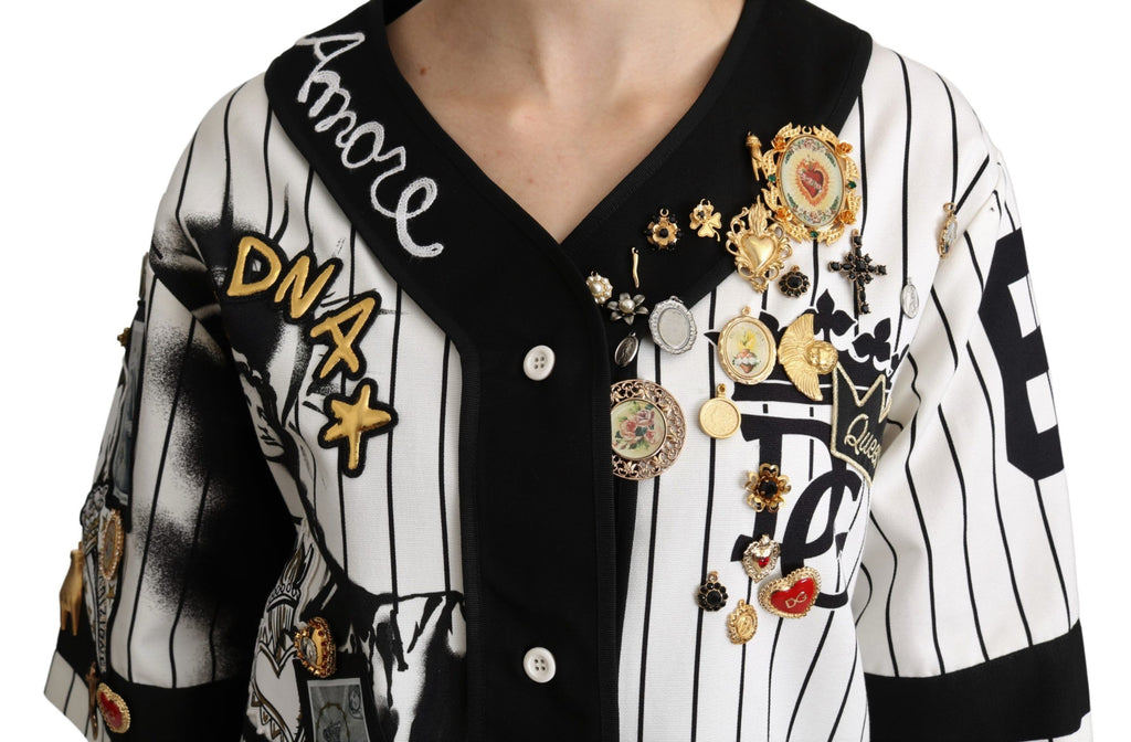 Dolce &amp; Gabbana Elegante gestreifte Charm-Bluse mit V-Ausschnitt