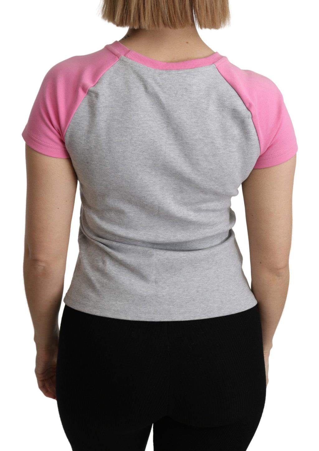 T-shirt ras du cou gris en coton Moschino Chic avec des touches de rose