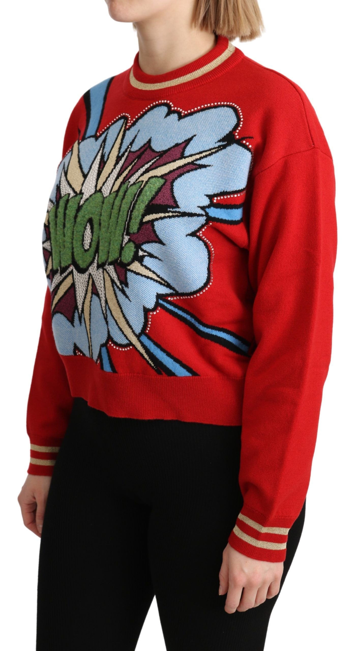 Dolce &amp; Gabbana – Kaschmirpullover in strahlendem Rot mit Cartoon-Motiv