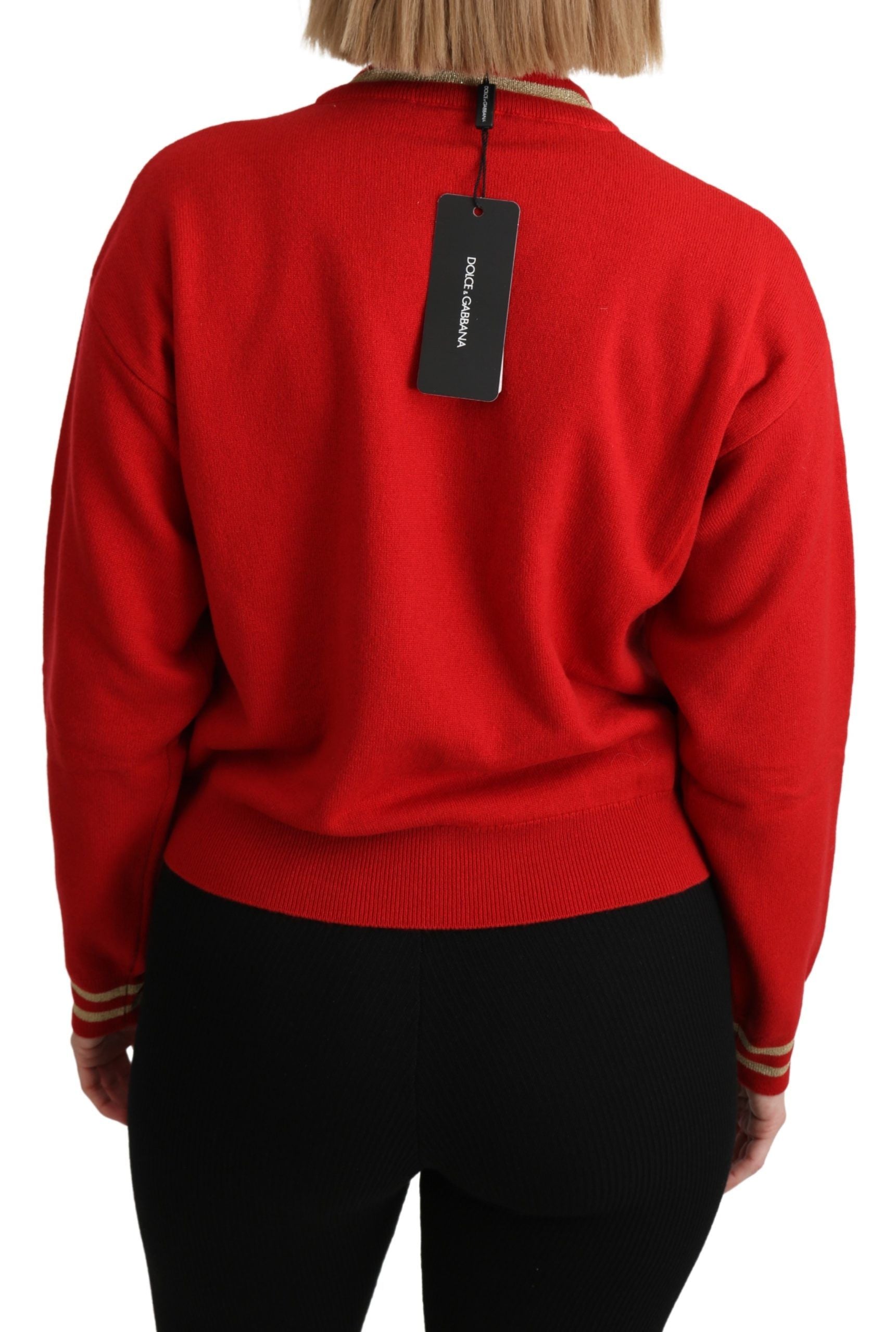 Dolce &amp; Gabbana – Kaschmirpullover in strahlendem Rot mit Cartoon-Motiv