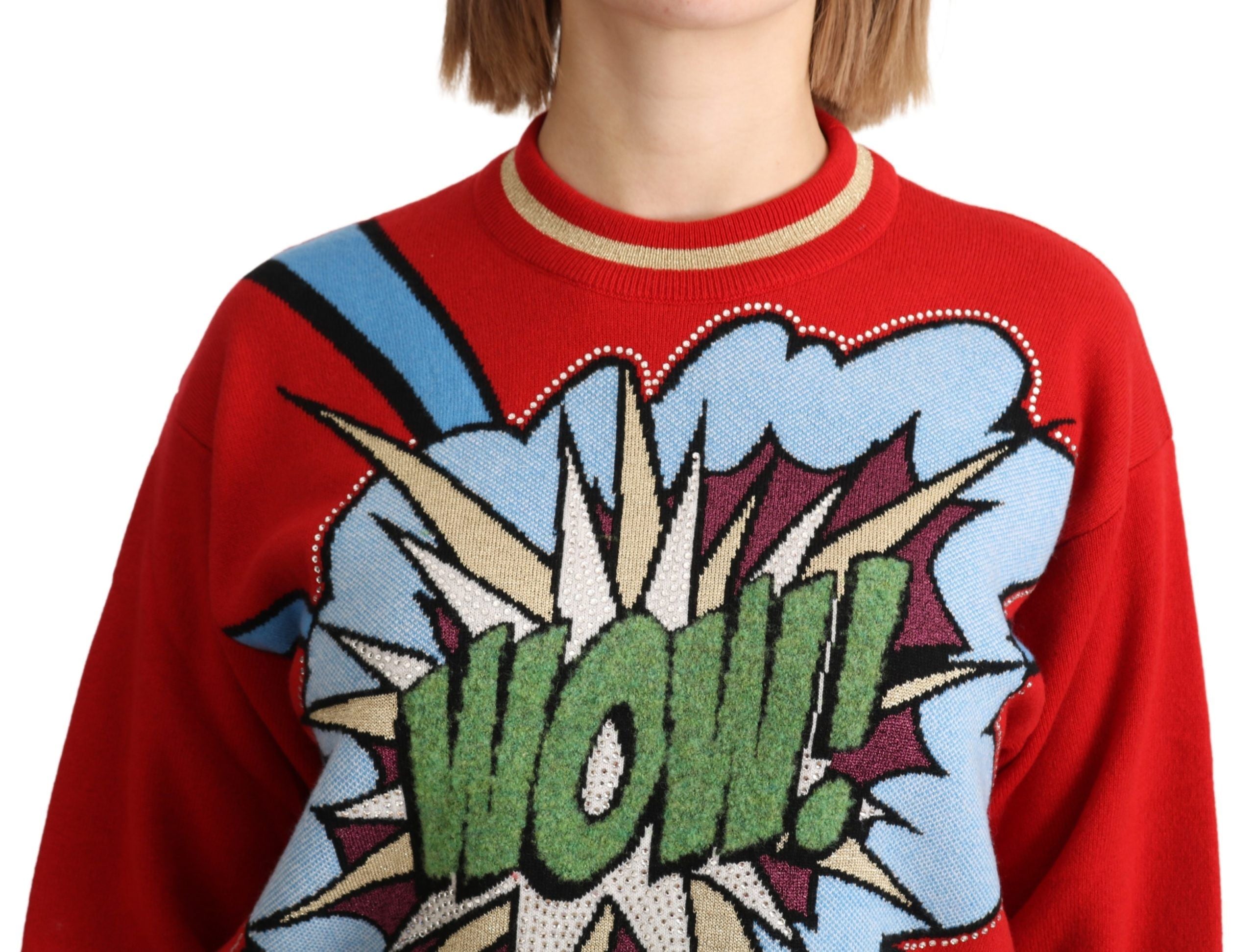 Dolce &amp; Gabbana – Kaschmirpullover in strahlendem Rot mit Cartoon-Motiv