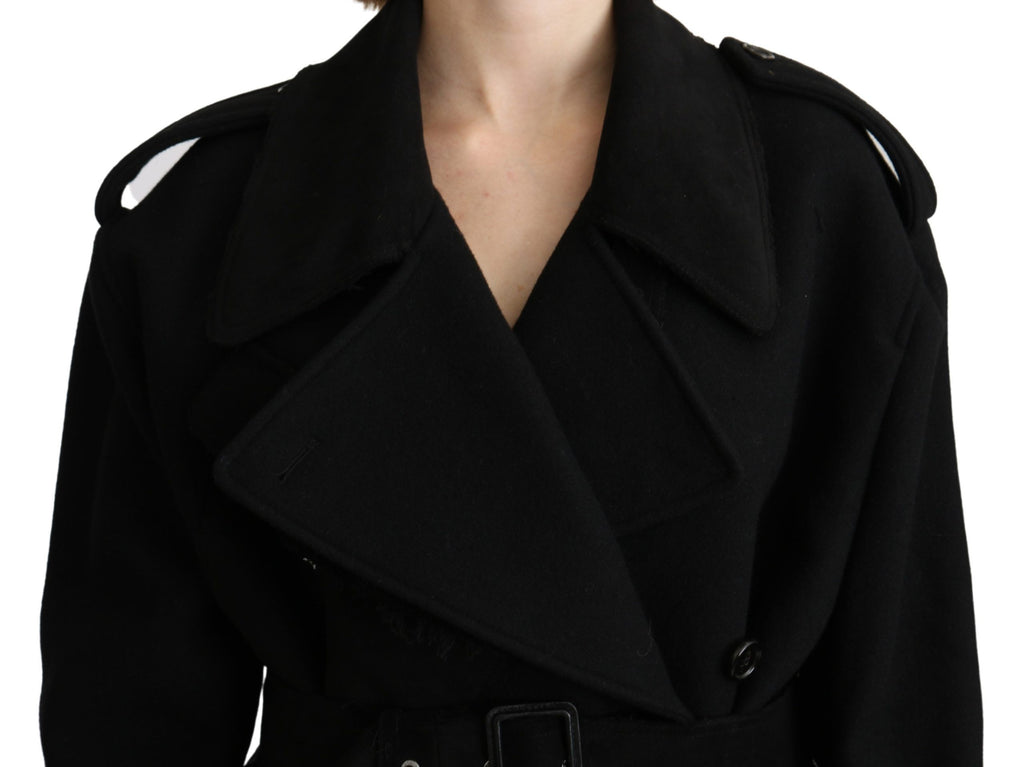 Dolce &amp; Gabbana Eleganter schwarzer Woll-Trenchcoat