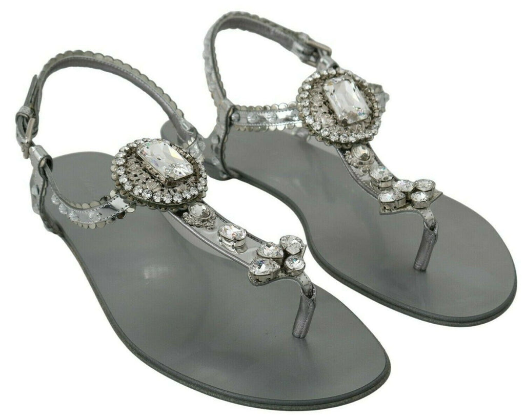 Dolce &amp; Gabbana Elegante silberne Flats mit Kristallverzierungen