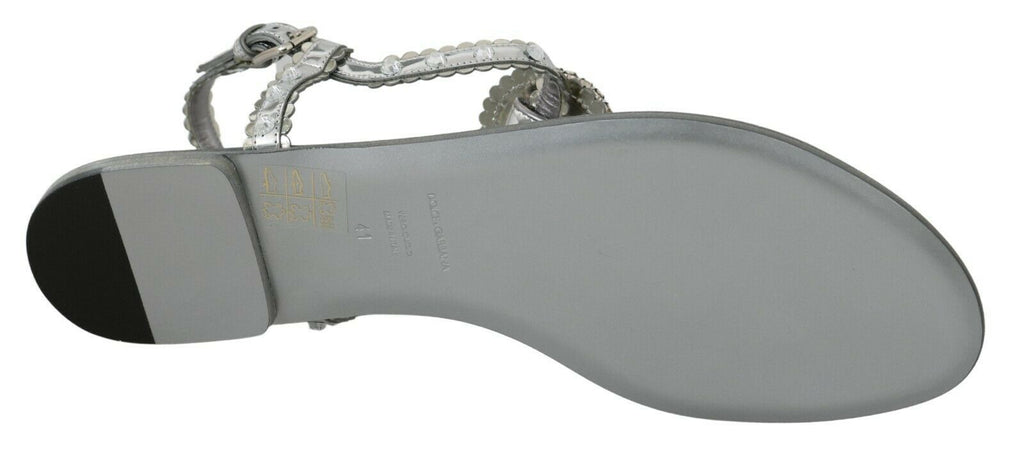 Dolce &amp; Gabbana Elegante silberne Flats mit Kristallverzierungen