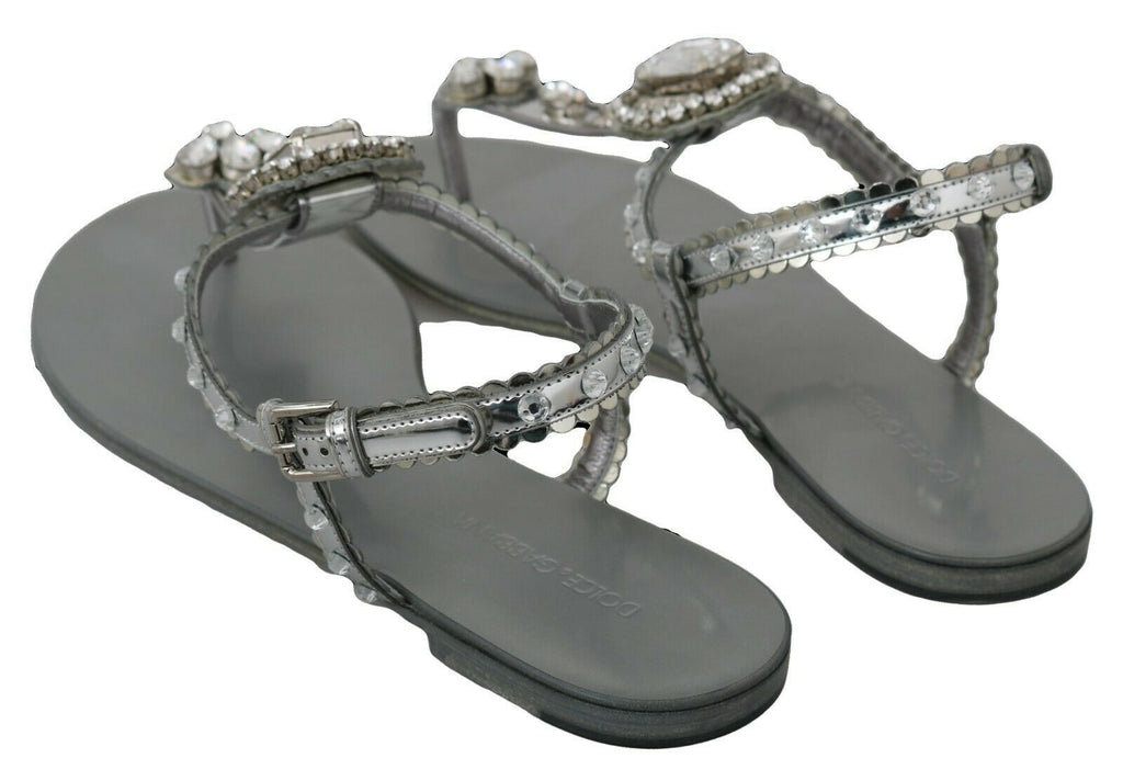 Dolce &amp; Gabbana Elegante silberne Flats mit Kristallverzierungen
