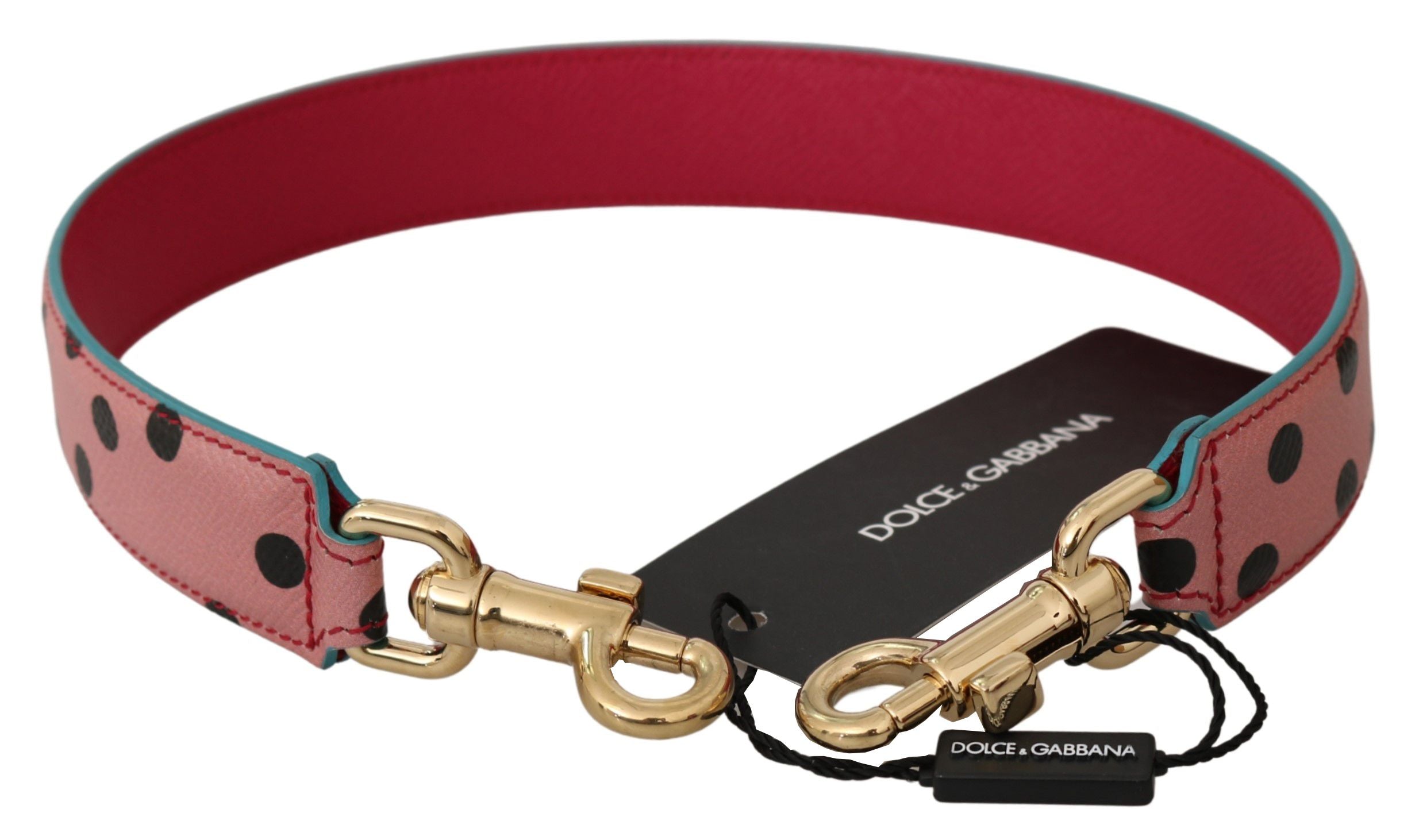 Dolce &amp; Gabbana Eleganter rosa gepunkteter Leder-Schultergurt