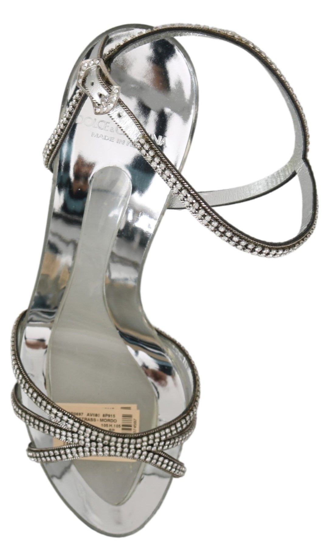 Sandales Dolce &amp; Gabbana à bride cheville en cuir argenté avec cristaux