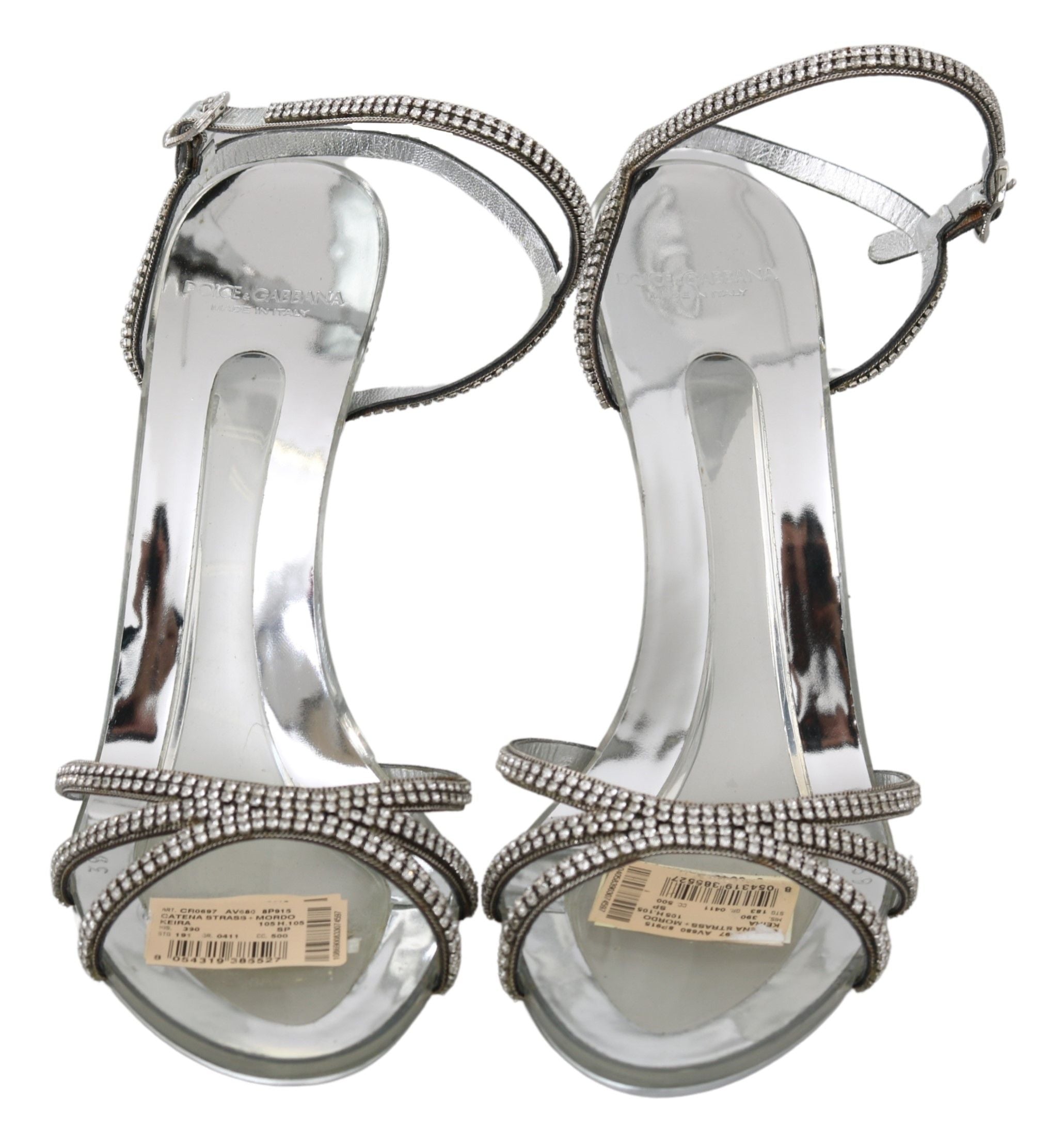 Sandales Dolce &amp; Gabbana à bride cheville en cuir argenté avec cristaux
