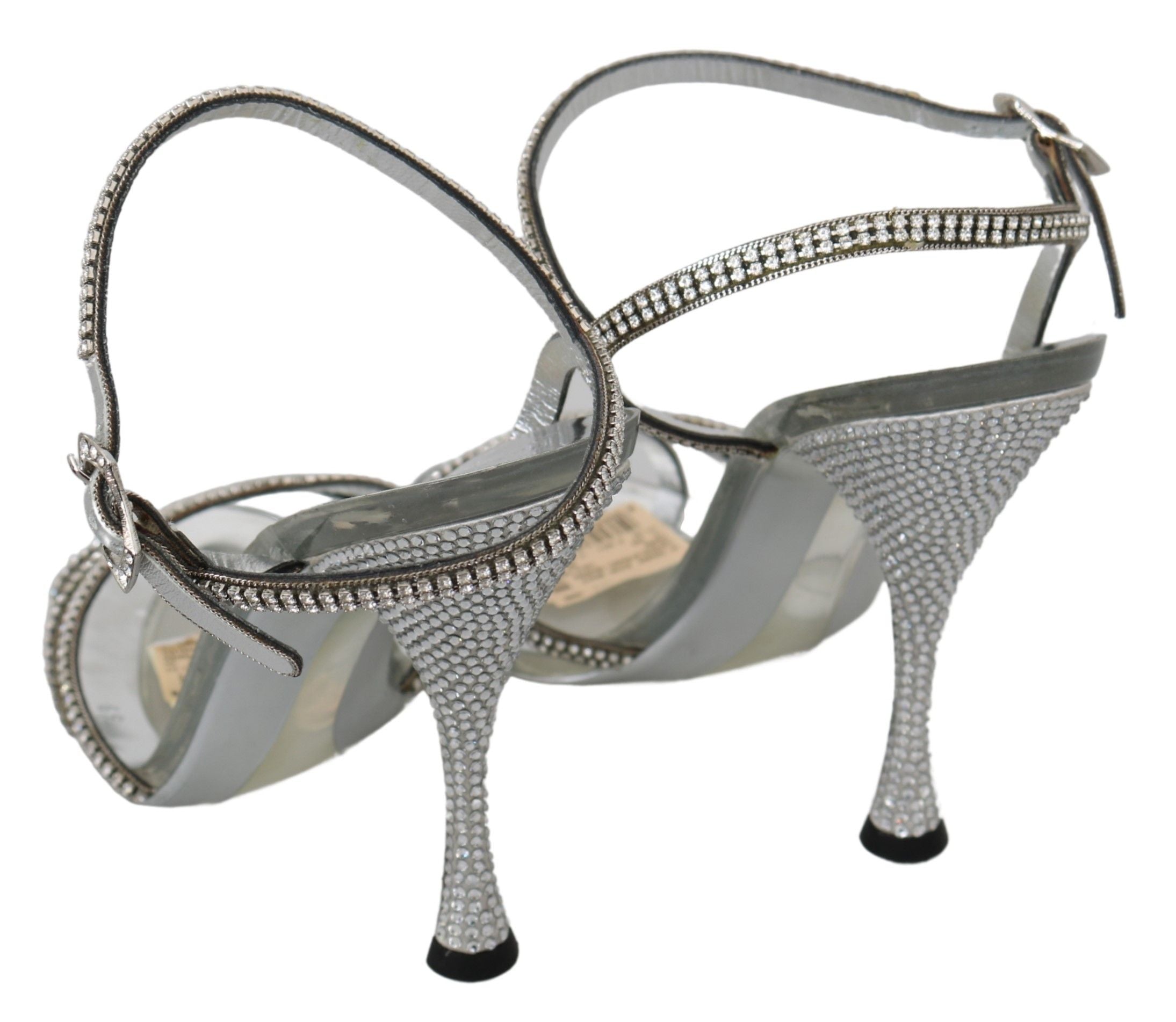 Sandales Dolce &amp; Gabbana à bride cheville en cuir argenté avec cristaux