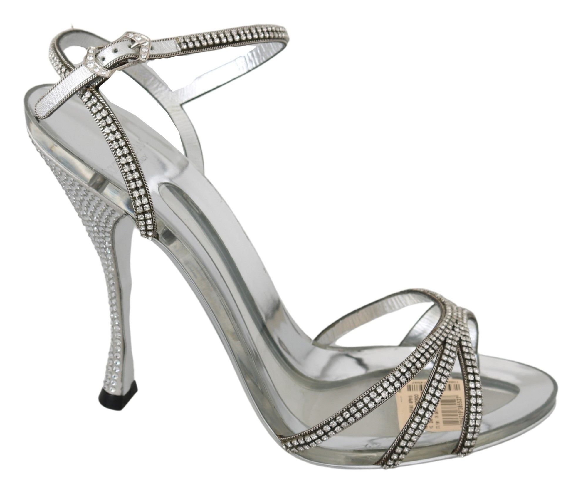 Sandales Dolce &amp; Gabbana à bride cheville en cuir argenté avec cristaux