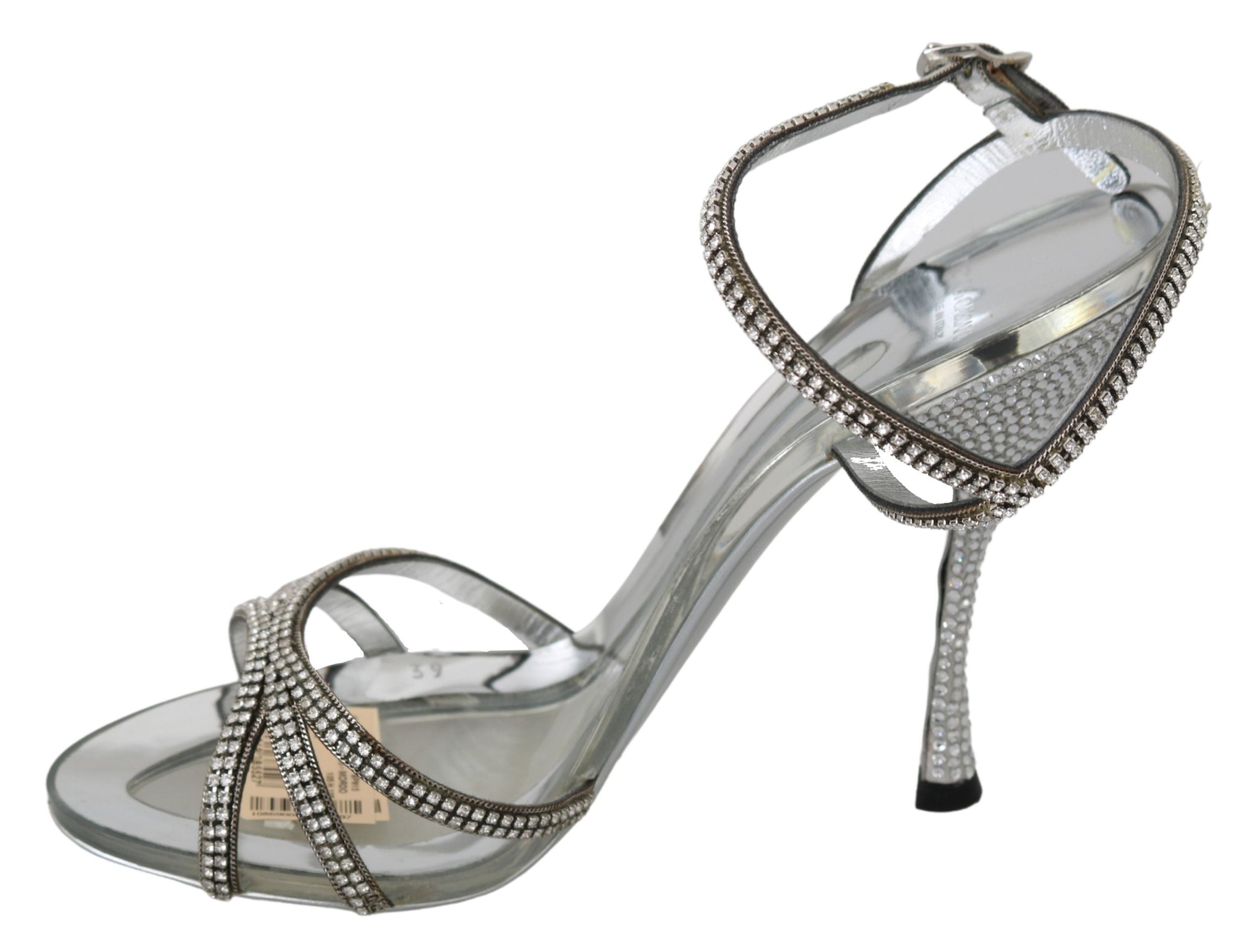 Sandales Dolce &amp; Gabbana à bride cheville en cuir argenté avec cristaux