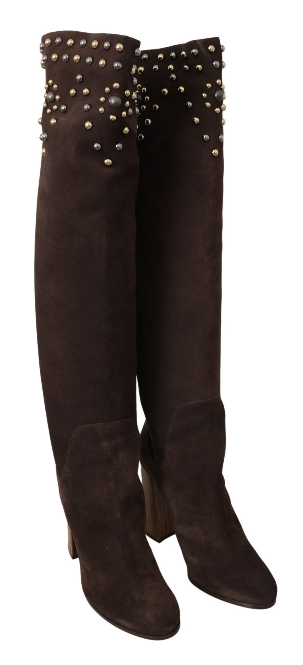 Dolce &amp; Gabbana – Kniehohe Wildlederstiefel mit Nieten in Braun