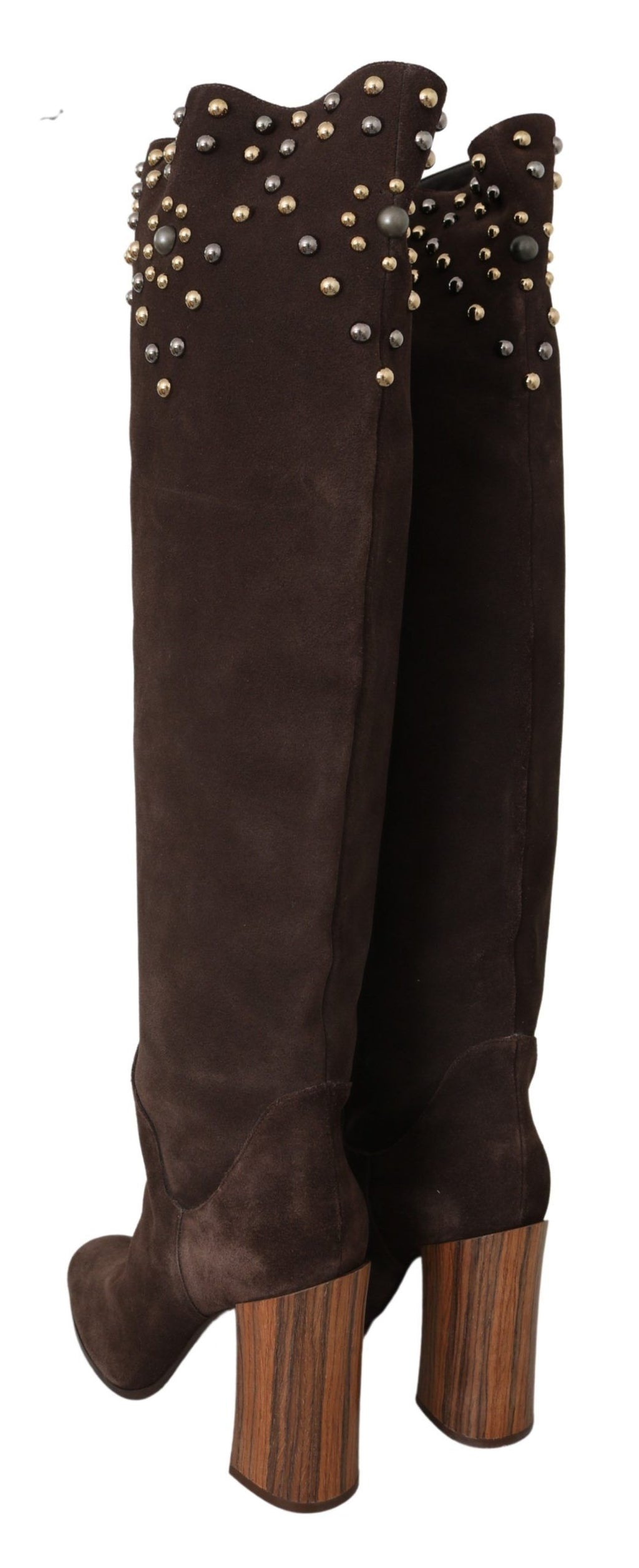 Dolce &amp; Gabbana – Kniehohe Wildlederstiefel mit Nieten in Braun