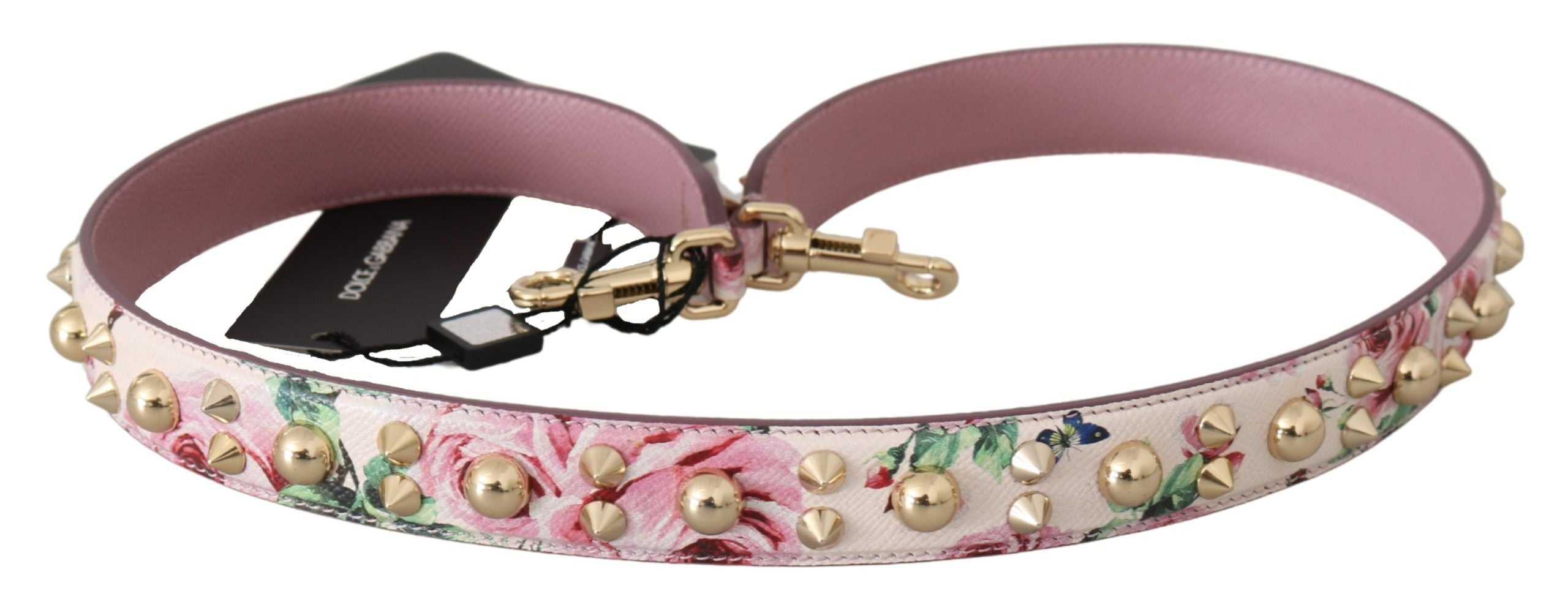 Dolce &amp; Gabbana Chic Schultergurt aus rosa Leder mit Blumenmuster
