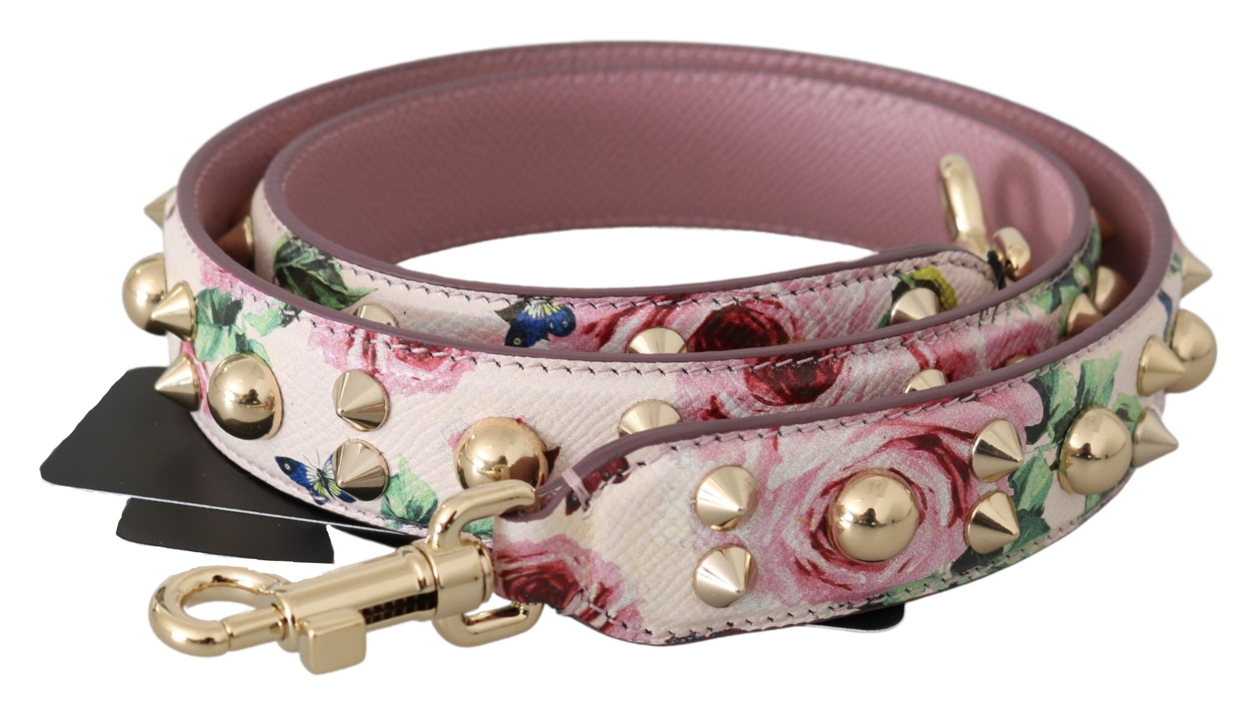 Dolce &amp; Gabbana Chic Schultergurt aus rosa Leder mit Blumenmuster