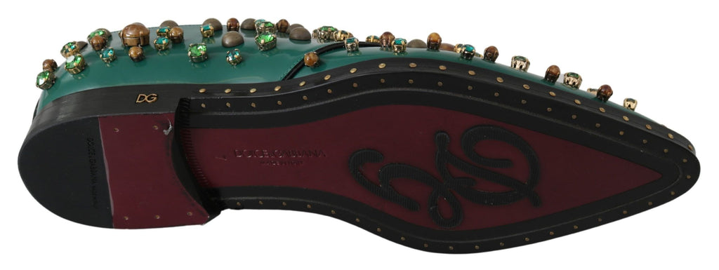 Chaussures habillées en cuir émeraude Dolce &amp; Gabbana avec accents de cristaux