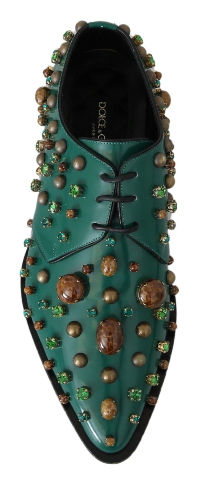 Chaussures habillées en cuir émeraude Dolce &amp; Gabbana avec accents de cristaux