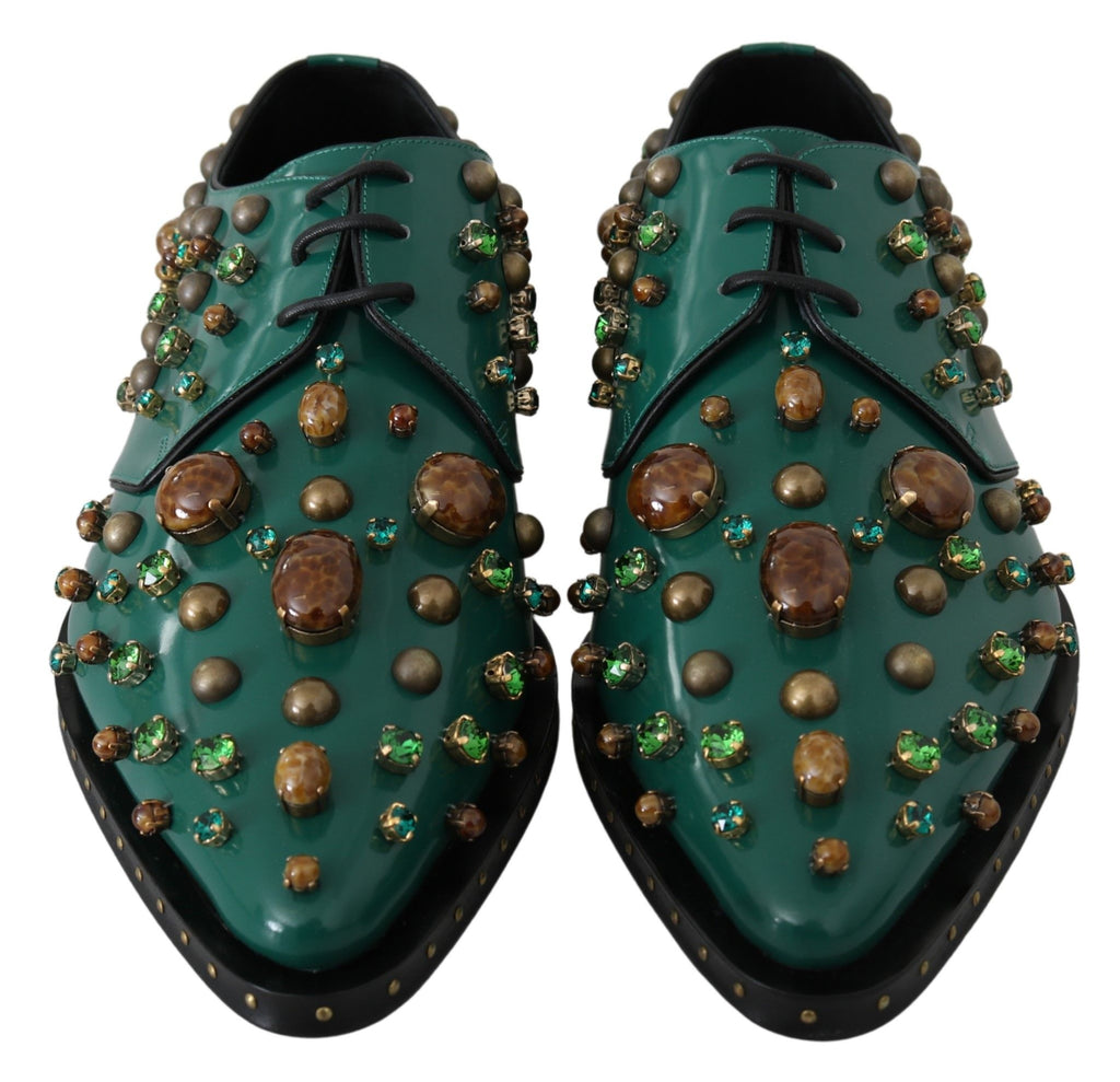 Chaussures habillées en cuir émeraude Dolce &amp; Gabbana avec accents de cristaux