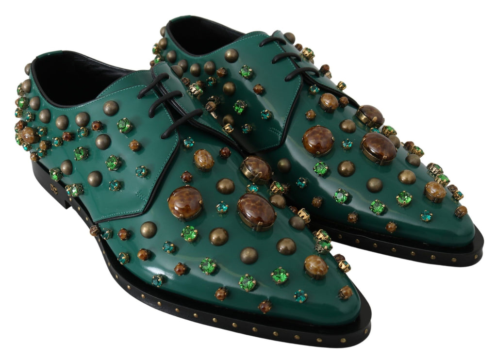Chaussures habillées en cuir émeraude Dolce &amp; Gabbana avec accents de cristaux